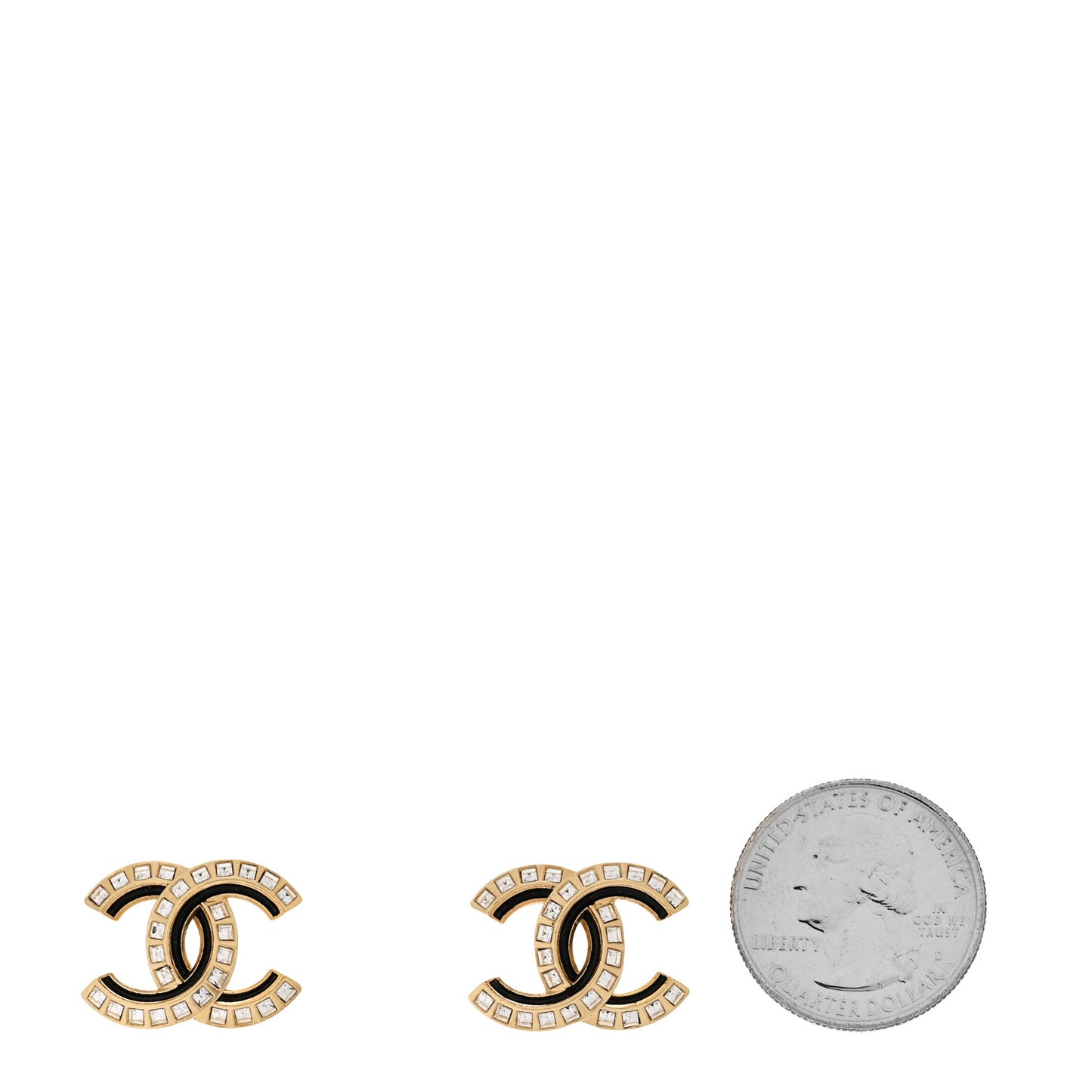Baguette Crystal Enamel CC Earrings Gold Black