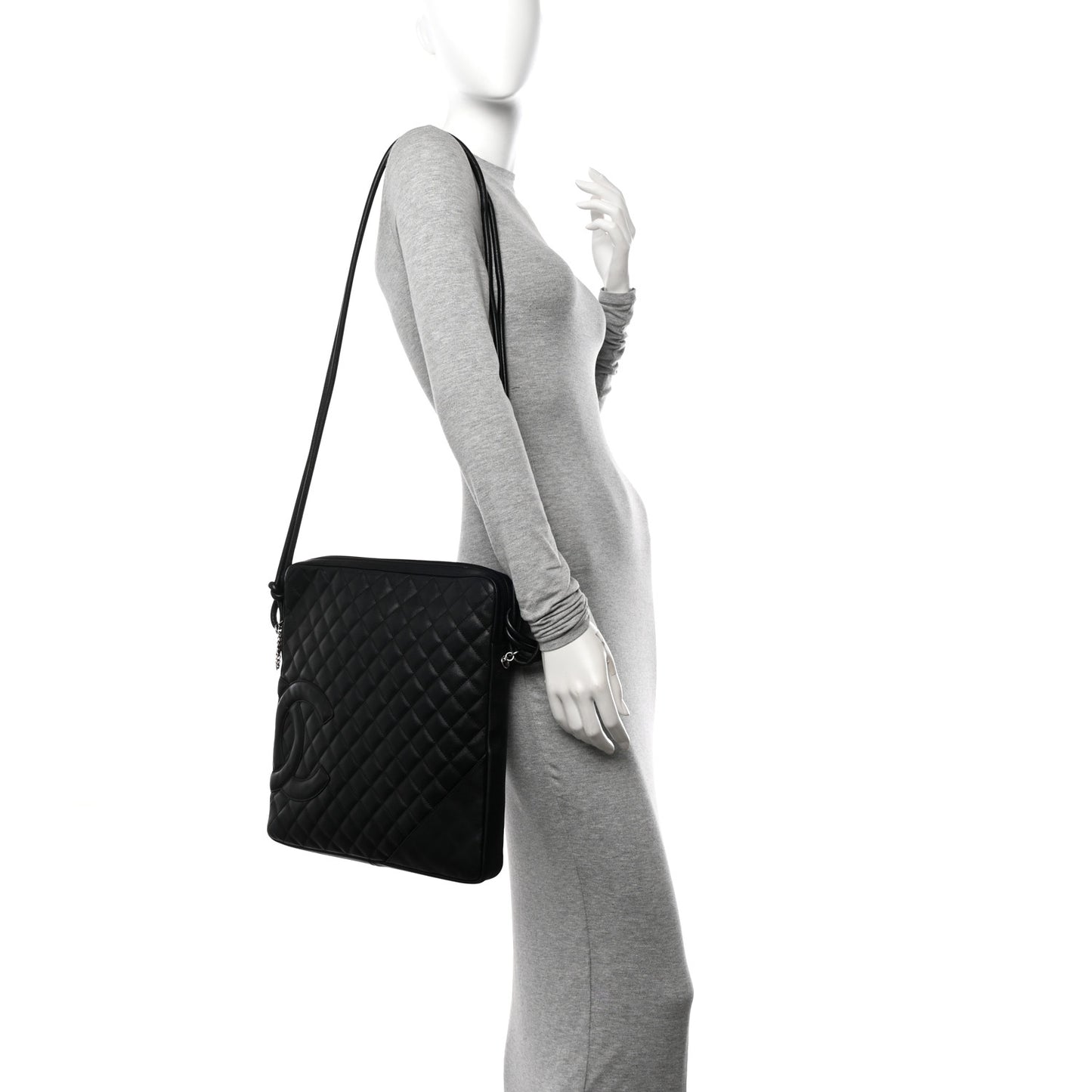 Calfskin Quilted Large Cambon Messenger Black