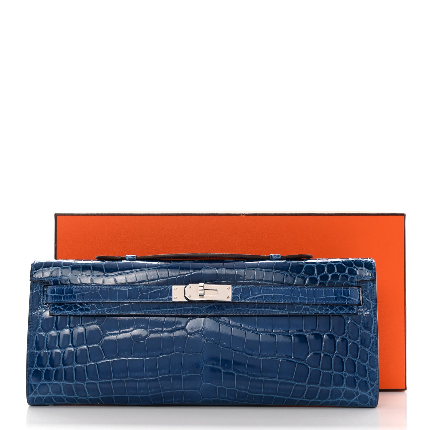 Shiny Niloticus Crocodile Kelly Cut Pochette Bleu De Malte