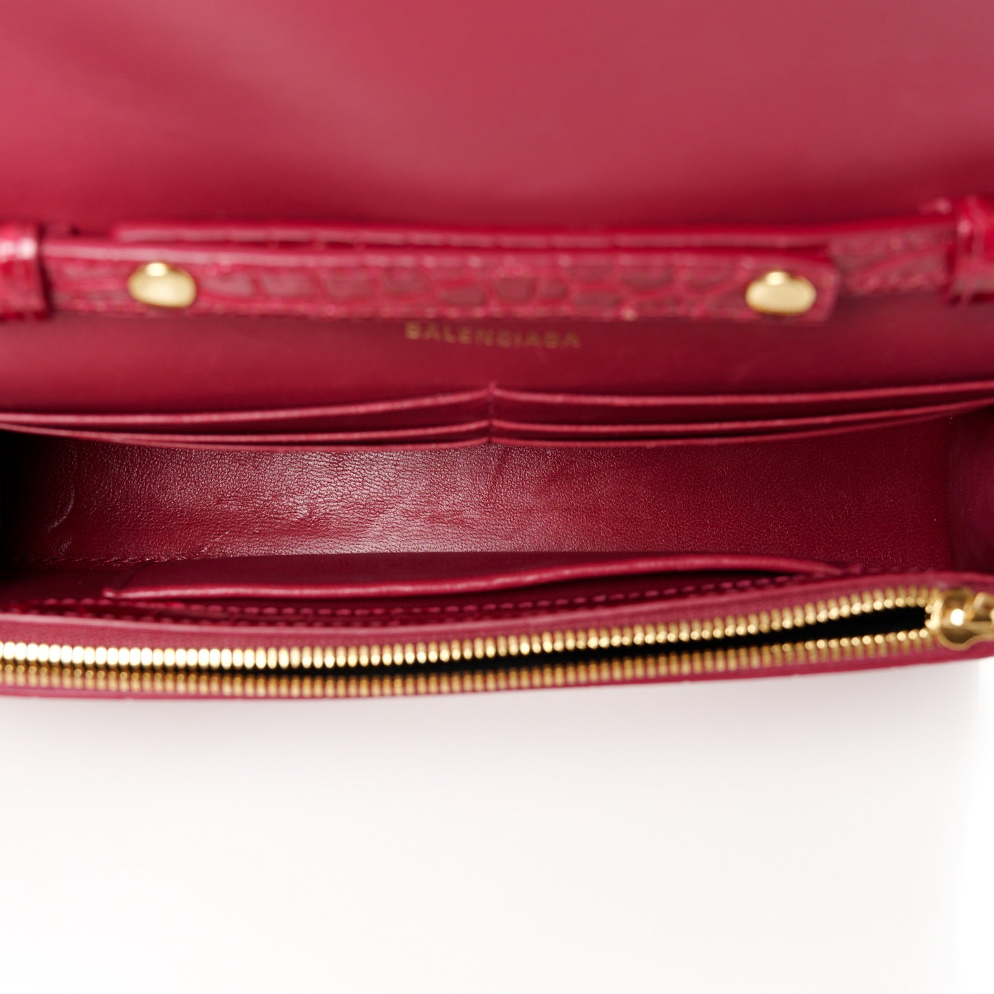 Shiny Calfskin Crocodile Embossed Hourglass Chain Bag Dark Red