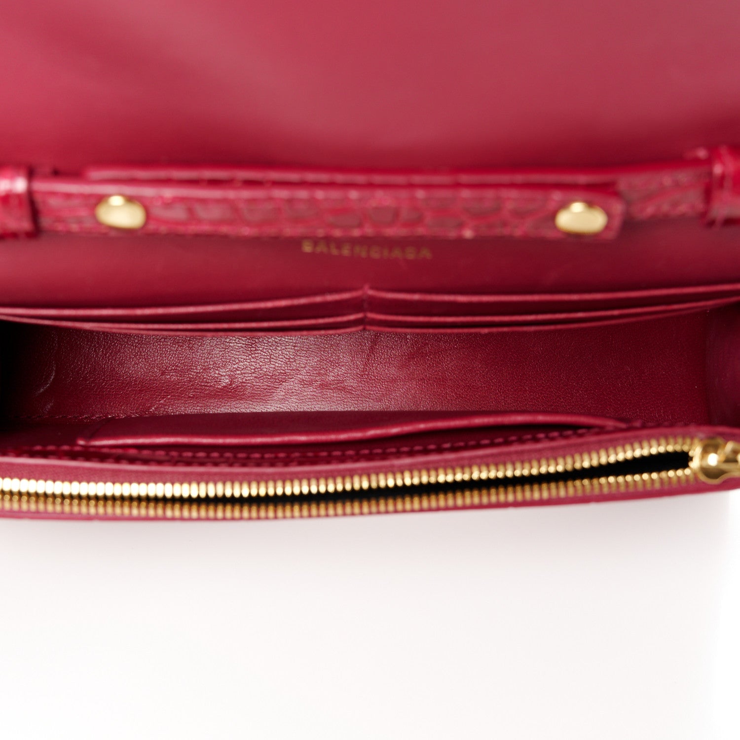 Balenciaga Shiny Calfskin Crocodile Embossed Hourglass Chain Bag Dark Red 5 of 11
