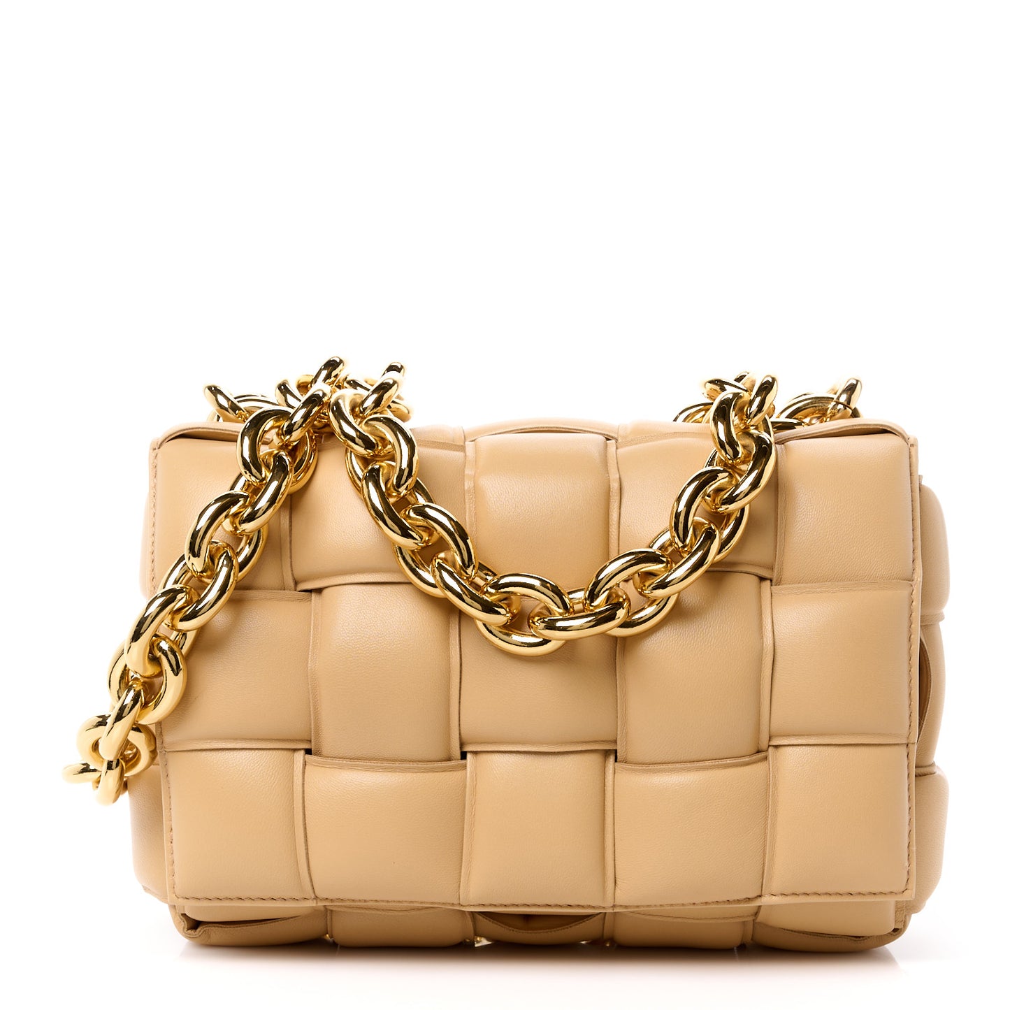 Lambskin Maxi Intreccio Padded Chain Cassette Crossbody Bag Almond