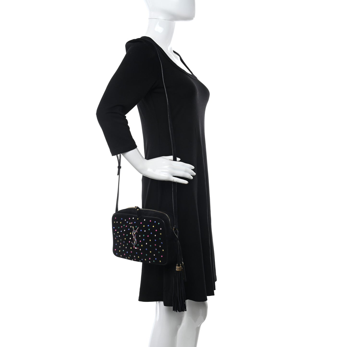 Suede Crystal Camera Bag Black
