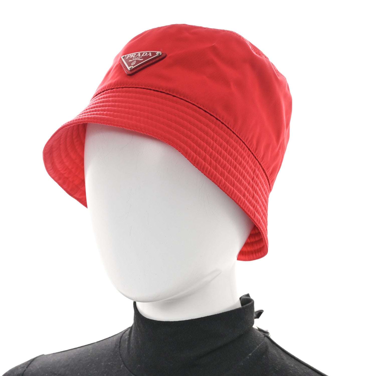 Prada Re-Nylon Metal Triangle Logo Womens Bucket Hat M Rosso 2 of 8