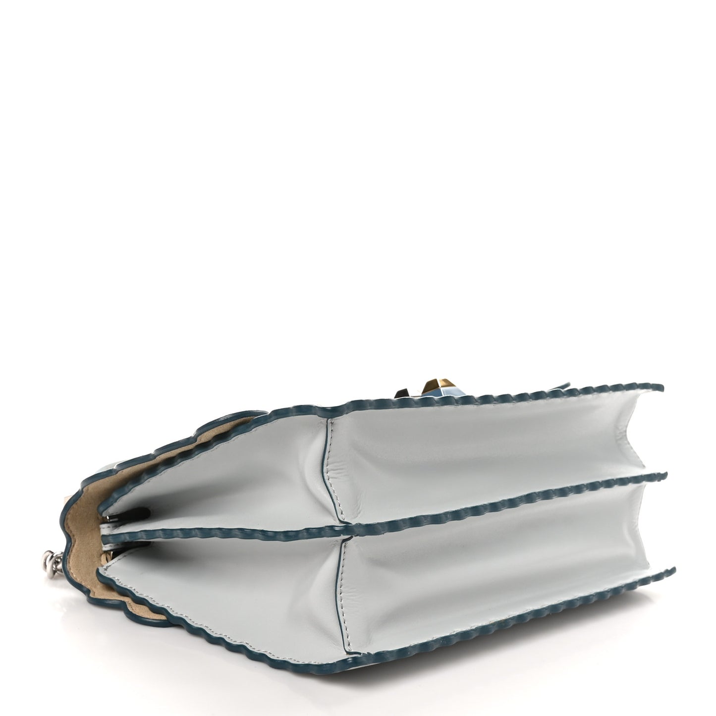 Vitello Liberty Scalloped Studded Kan I Shoulder Bag Grigio Perla