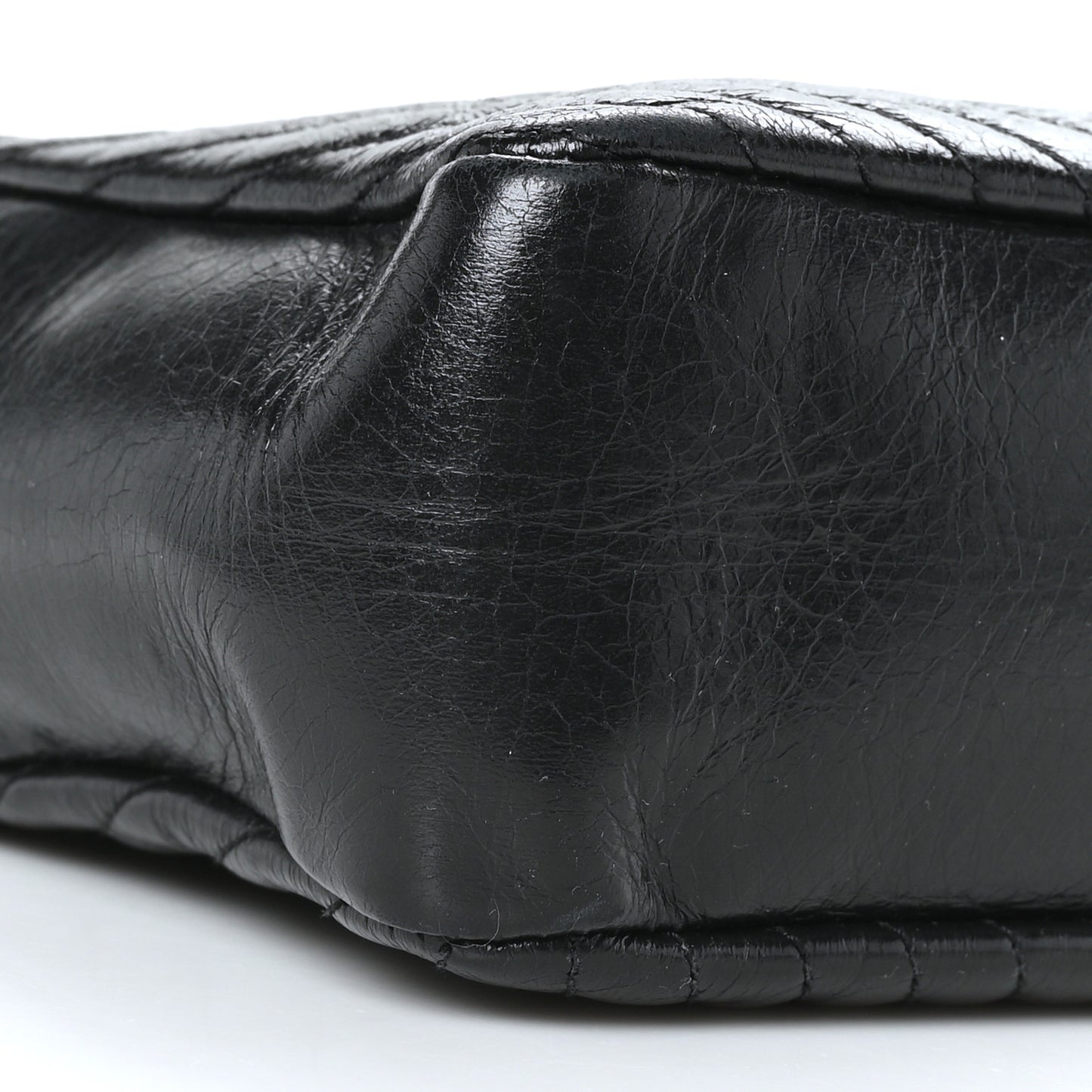 Cracked Shiny Calfskin Matelasse Monogram Lou Camera Bag Black