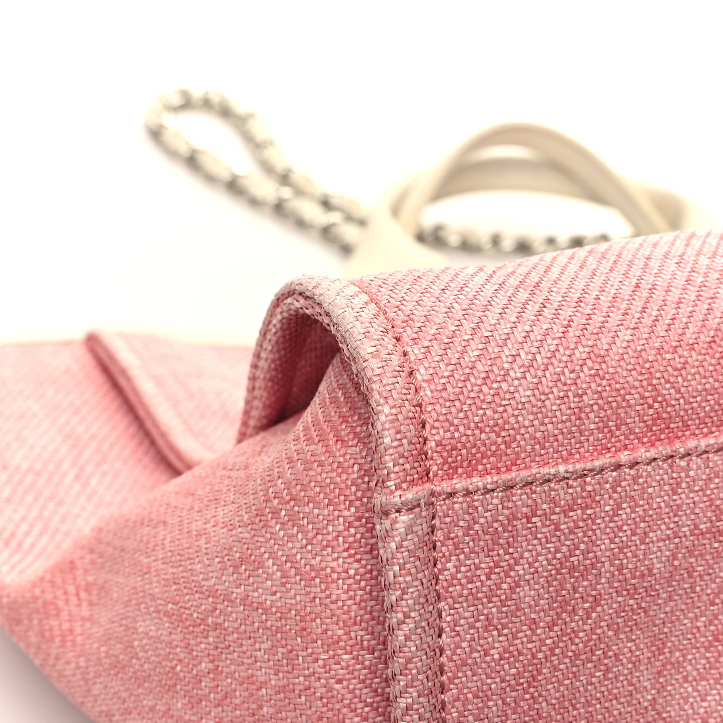 Woven Straw Raffia Medium Deauville Tote Pink White
