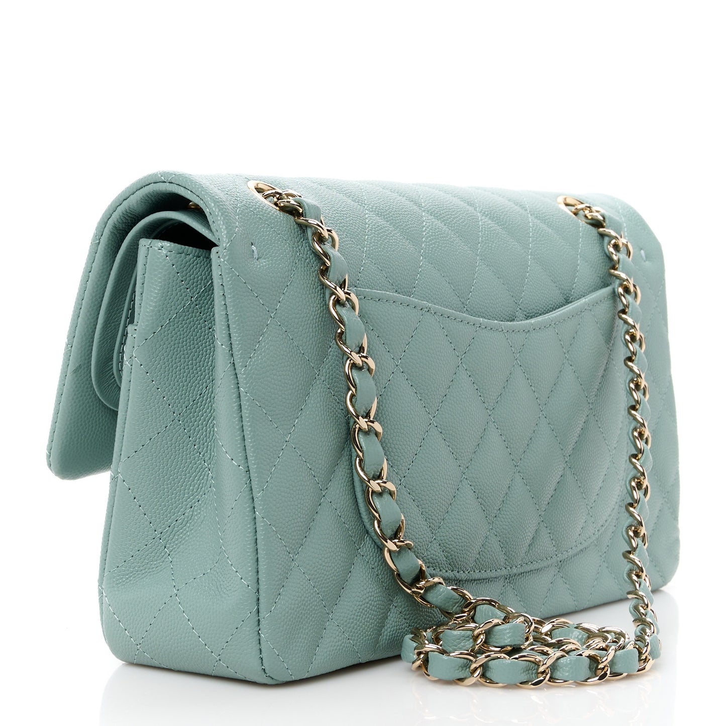 Caviar Quilted Medium Double Flap Dark Green