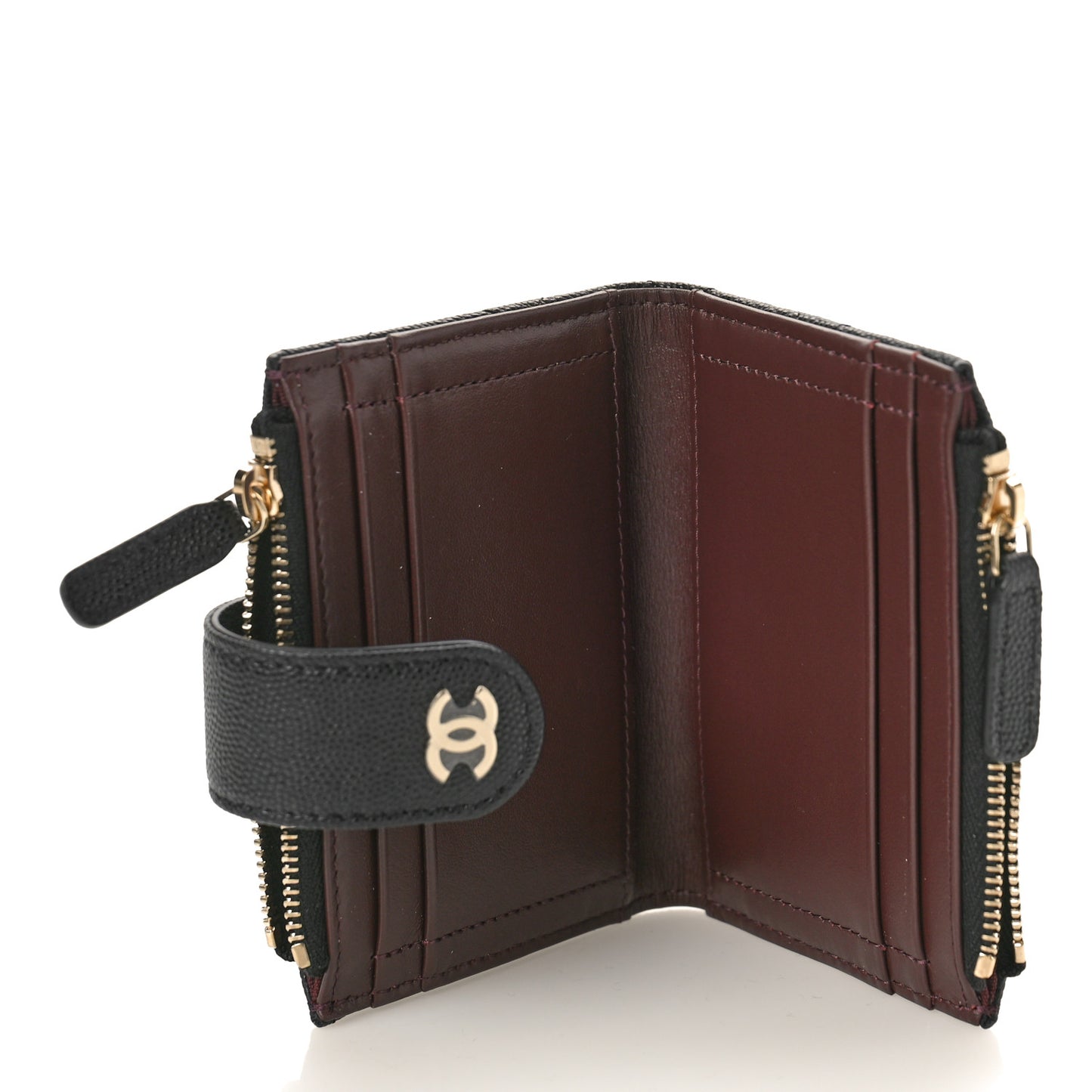 Caviar Quilted Compact Zipped Pocket Wallet Black