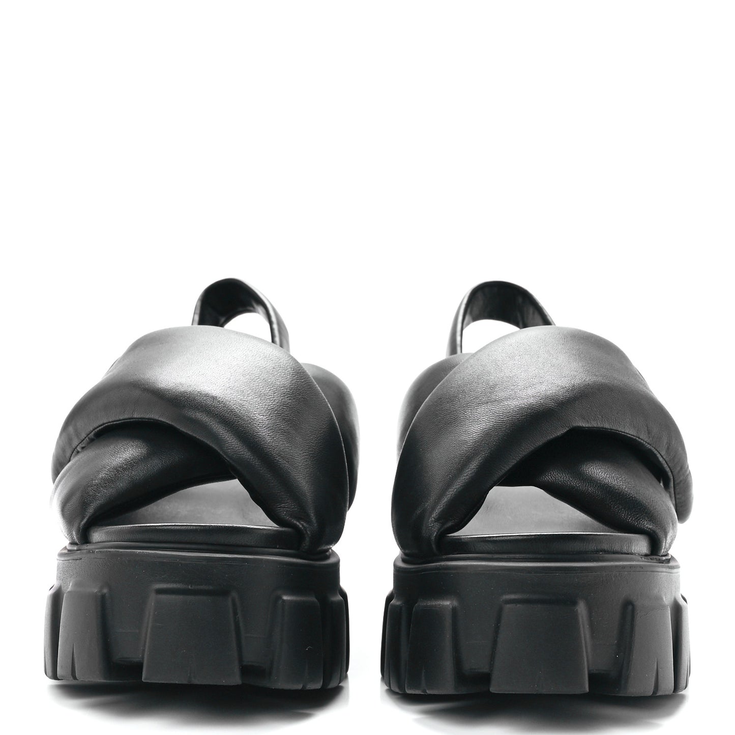 Nappa Soft Metal Triangle Logo Padded Monolith 55mm Slingback Sandals 39 Black