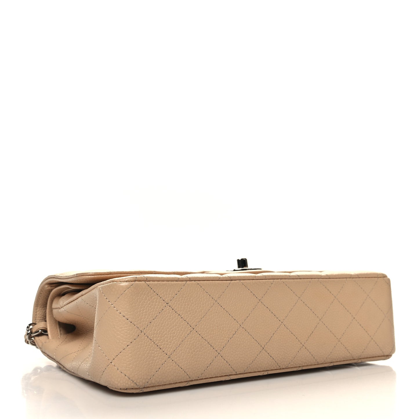 Caviar Quilted Medium Double Flap Beige