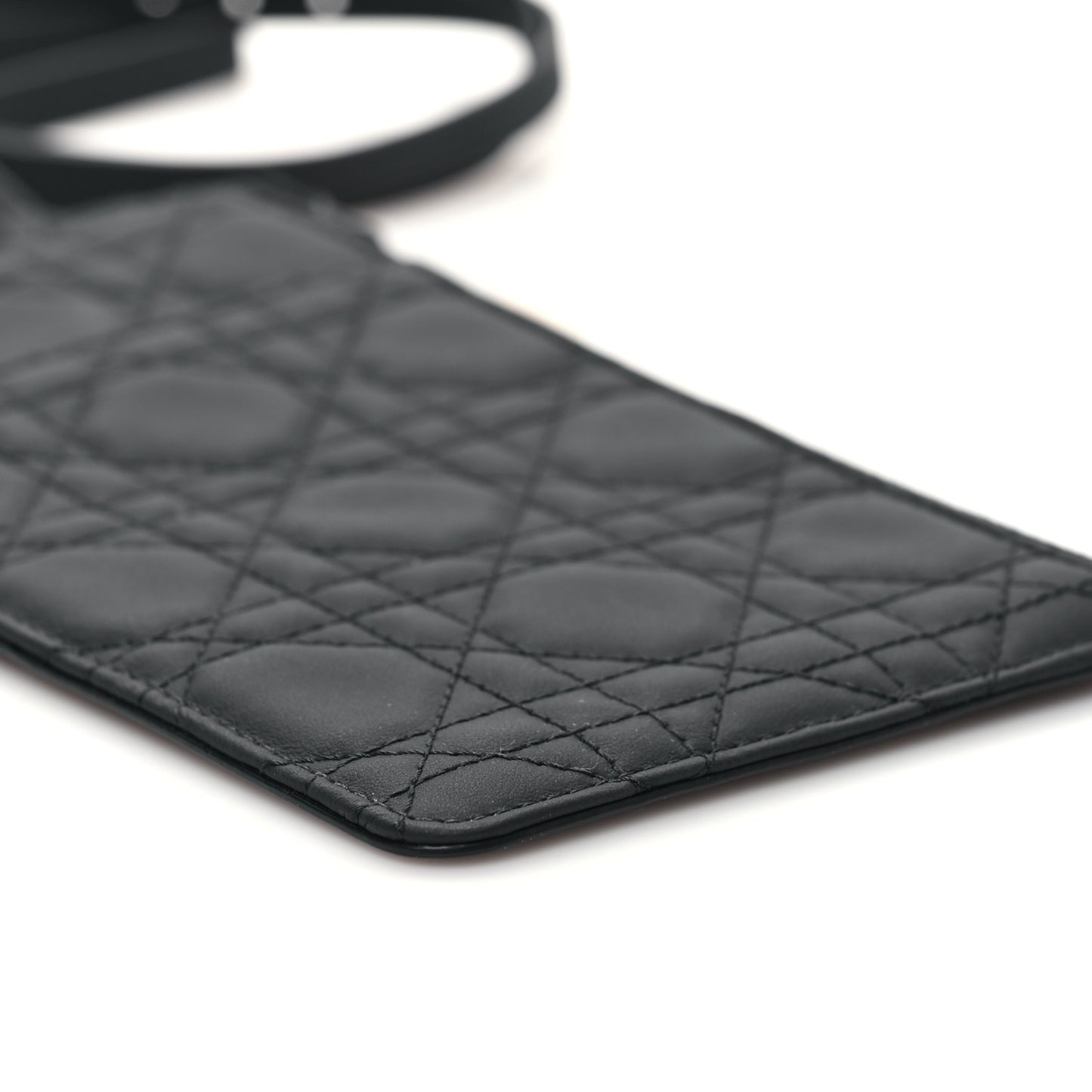 Ultra Matte Calfskin Cannage Lady Dior Zip Wallet With Strap Black
