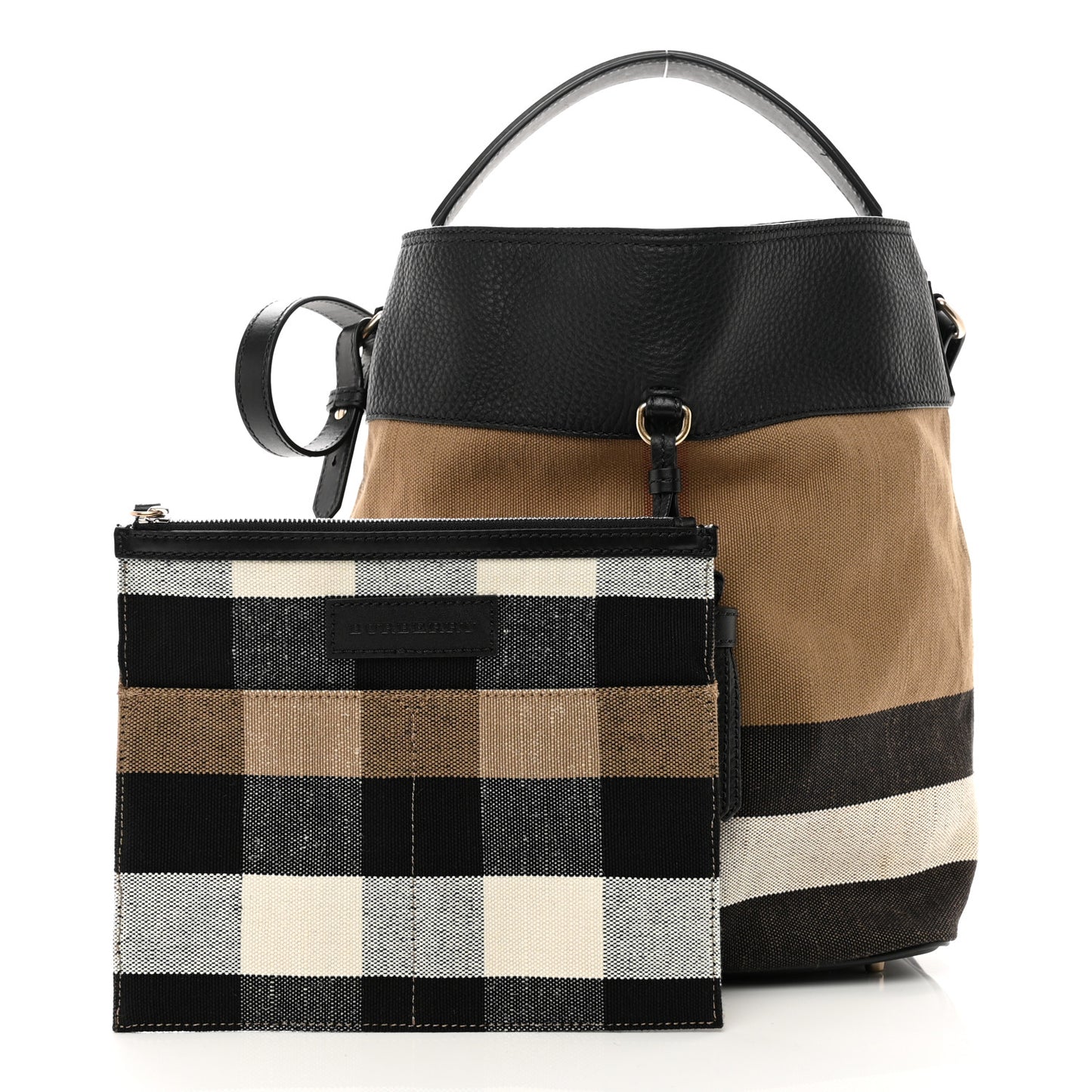 Grainy Calfskin Canvas Mega Check Medium Ashby Tassel Hobo Black