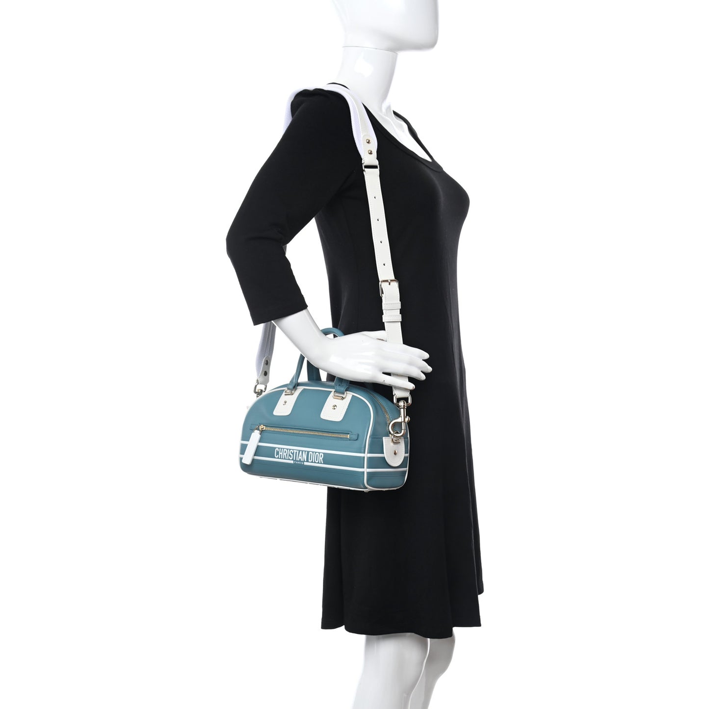 Calfskin Small Dior Vibe Zip Bowling Bag Turquoise