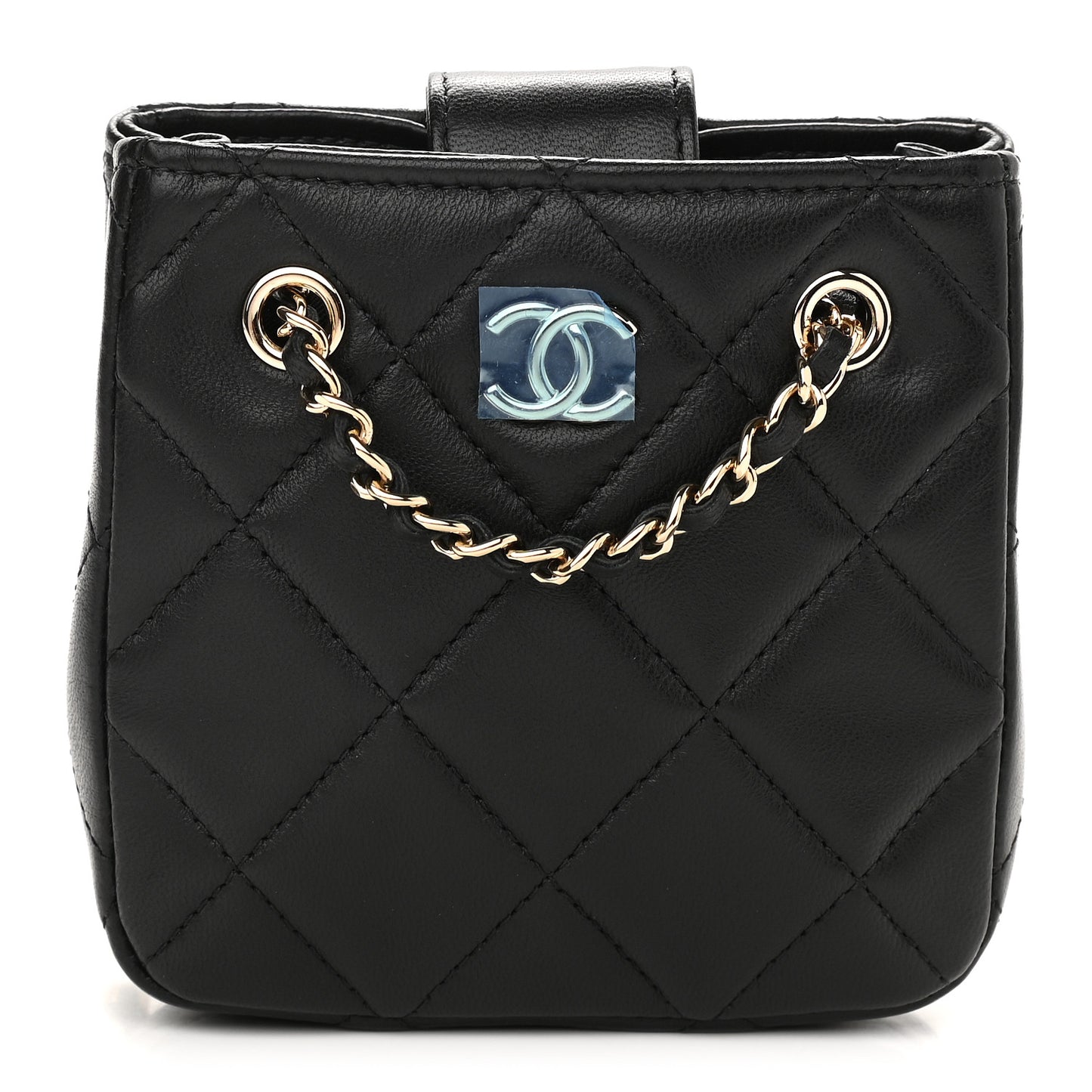 Lambskin Quilted Tiny Shopping Clutch With Chain Black