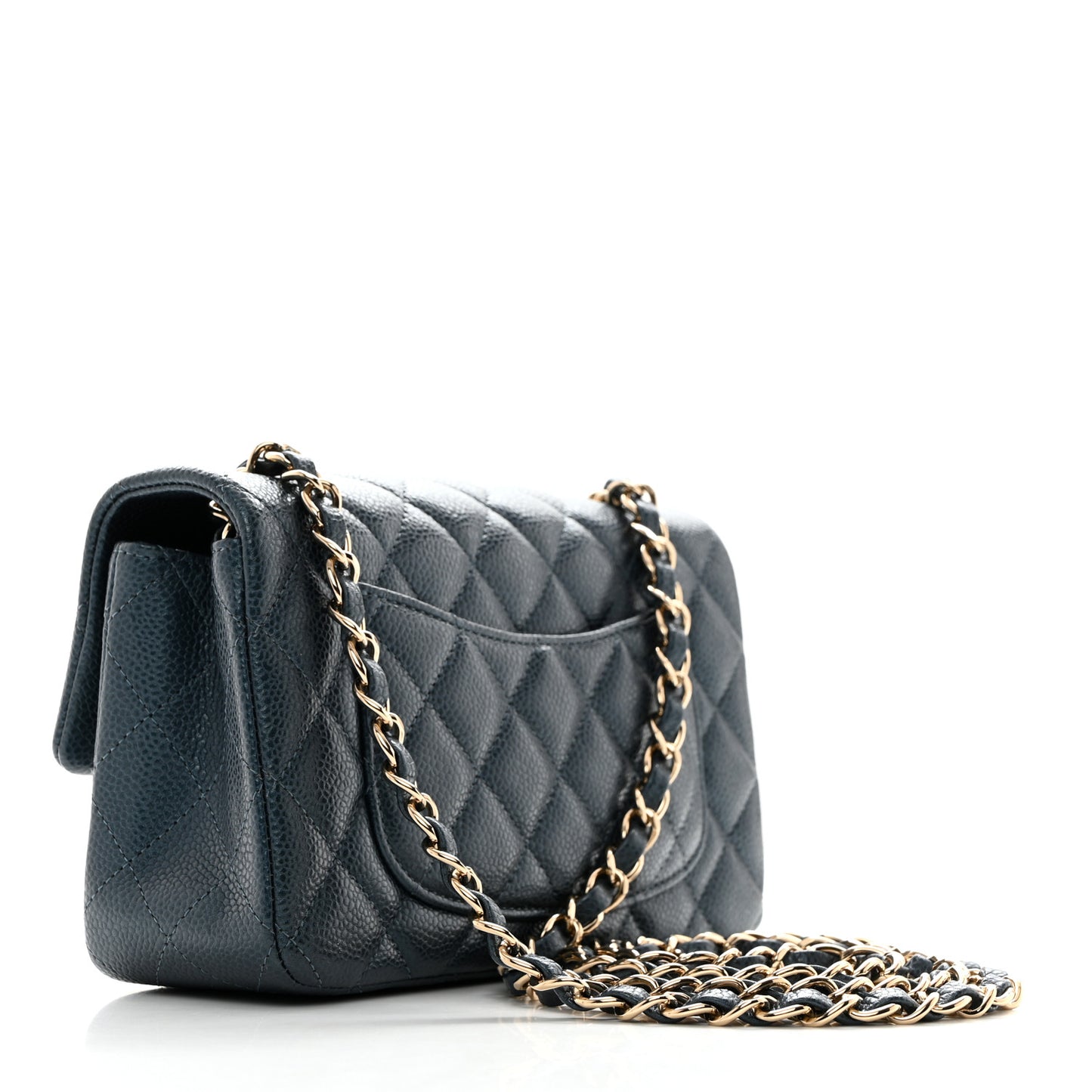 Iridescent Caviar Quilted Mini Rectangular Flap Dark Blue