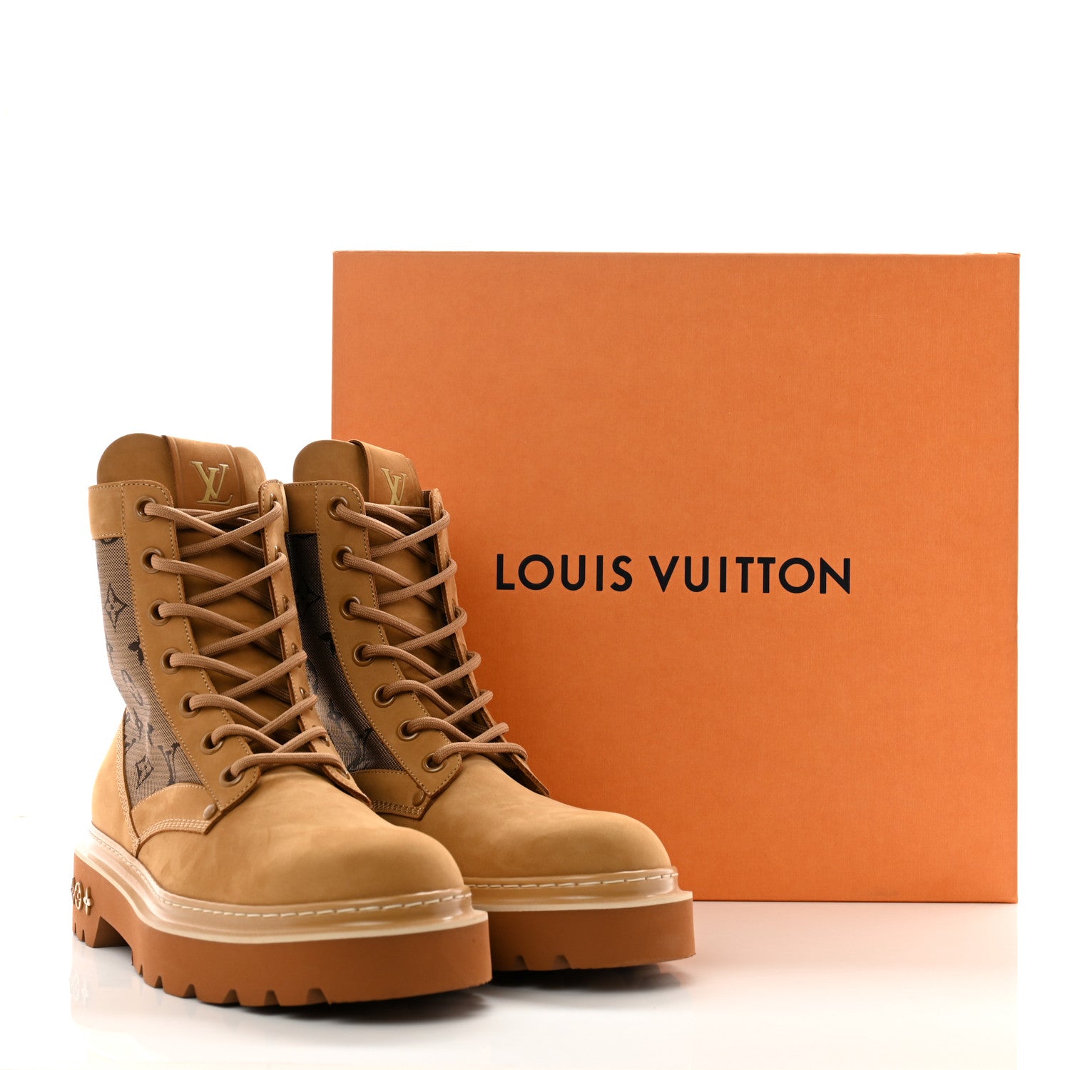 Louis Vuitton Nubuck Monogram Jacquard Mens Ranger Ankle Boots 10.5 Beige 9 of 9