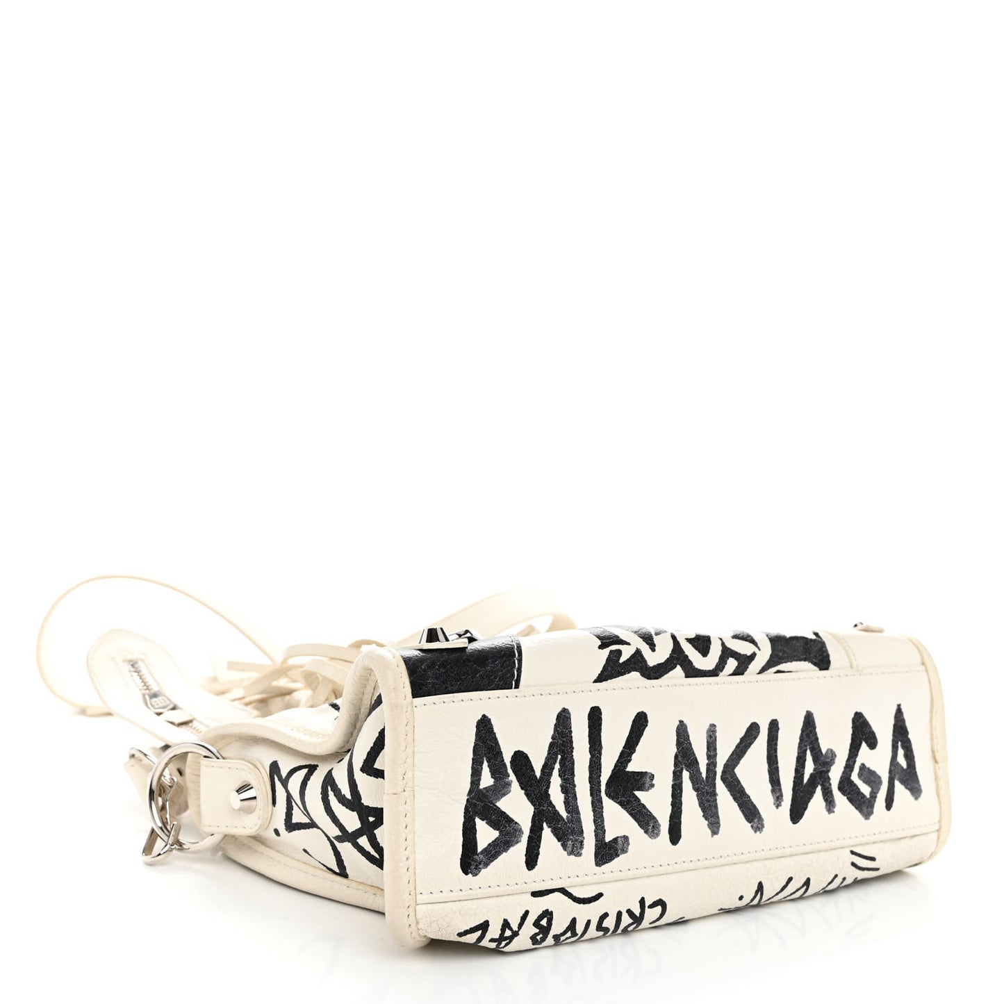 Agneau Arena Graffiti All Over Classic Silver Hardware Mini City White Black