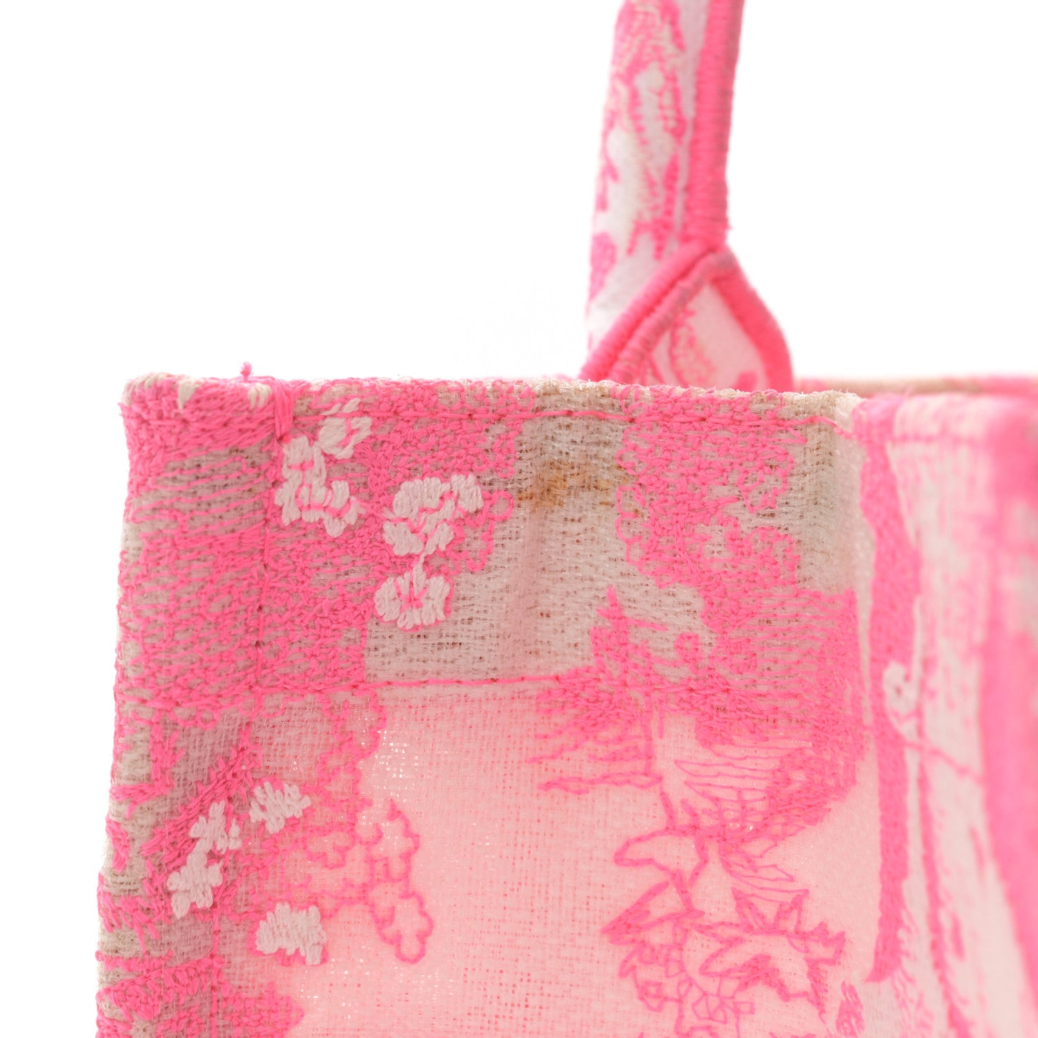 Christian Dior Transparent Canvas Embroidered Small Toile De Jouy Reverse Book Tote Fluorescent Pink 13 of 17