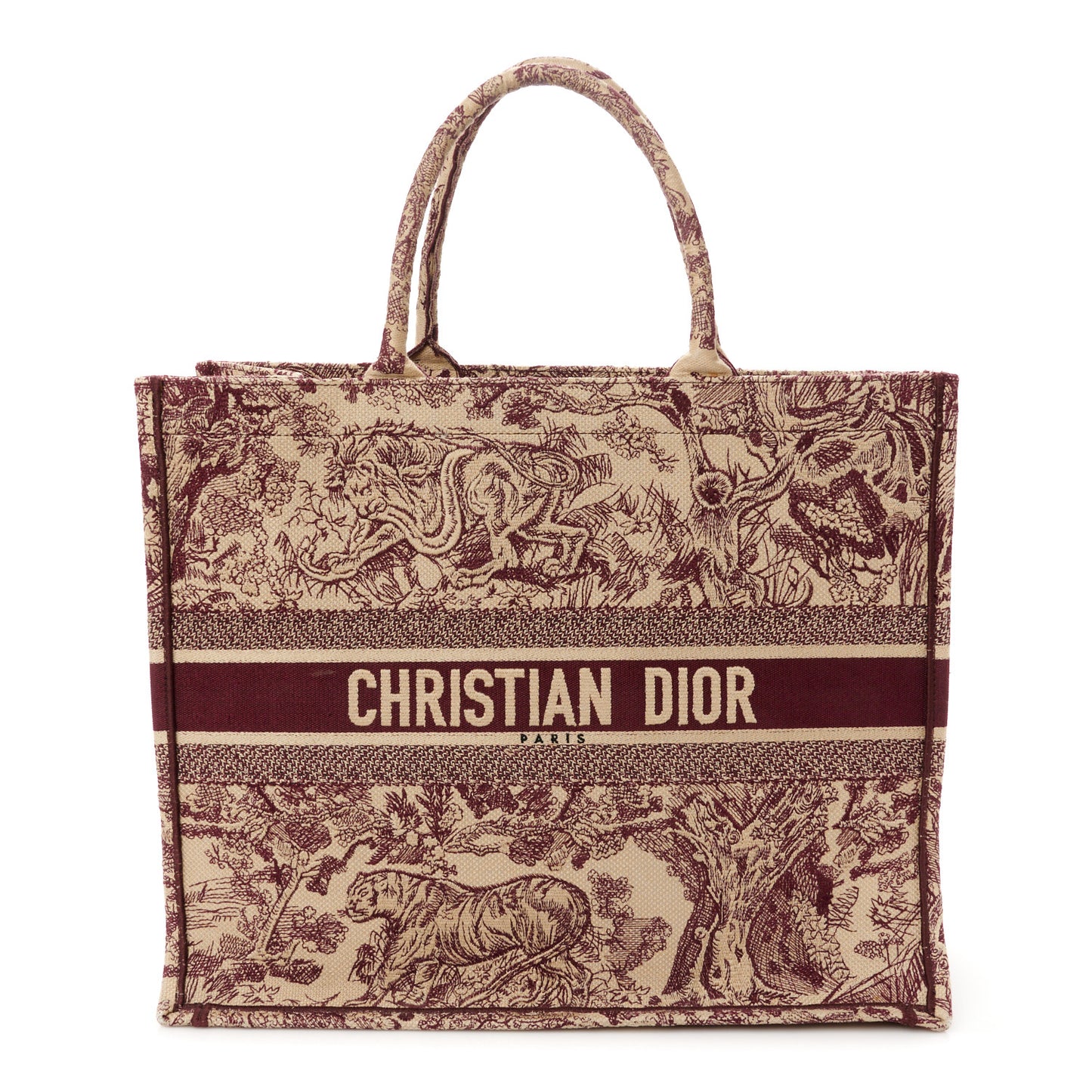 Canvas Embroidered Large Dioriviera Toile De Jouy Book Tote Burgundy