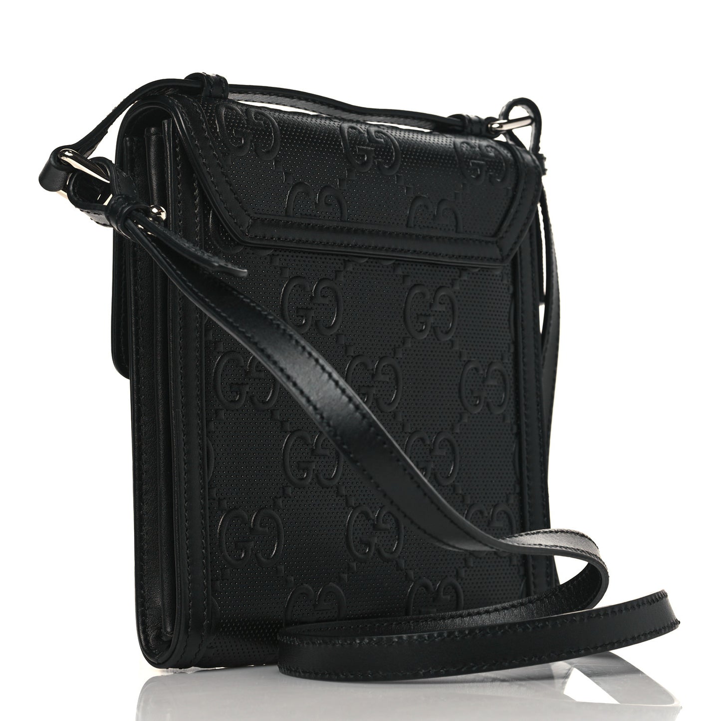 Calfskin GG Tennis Embossed Messenger Bag Black