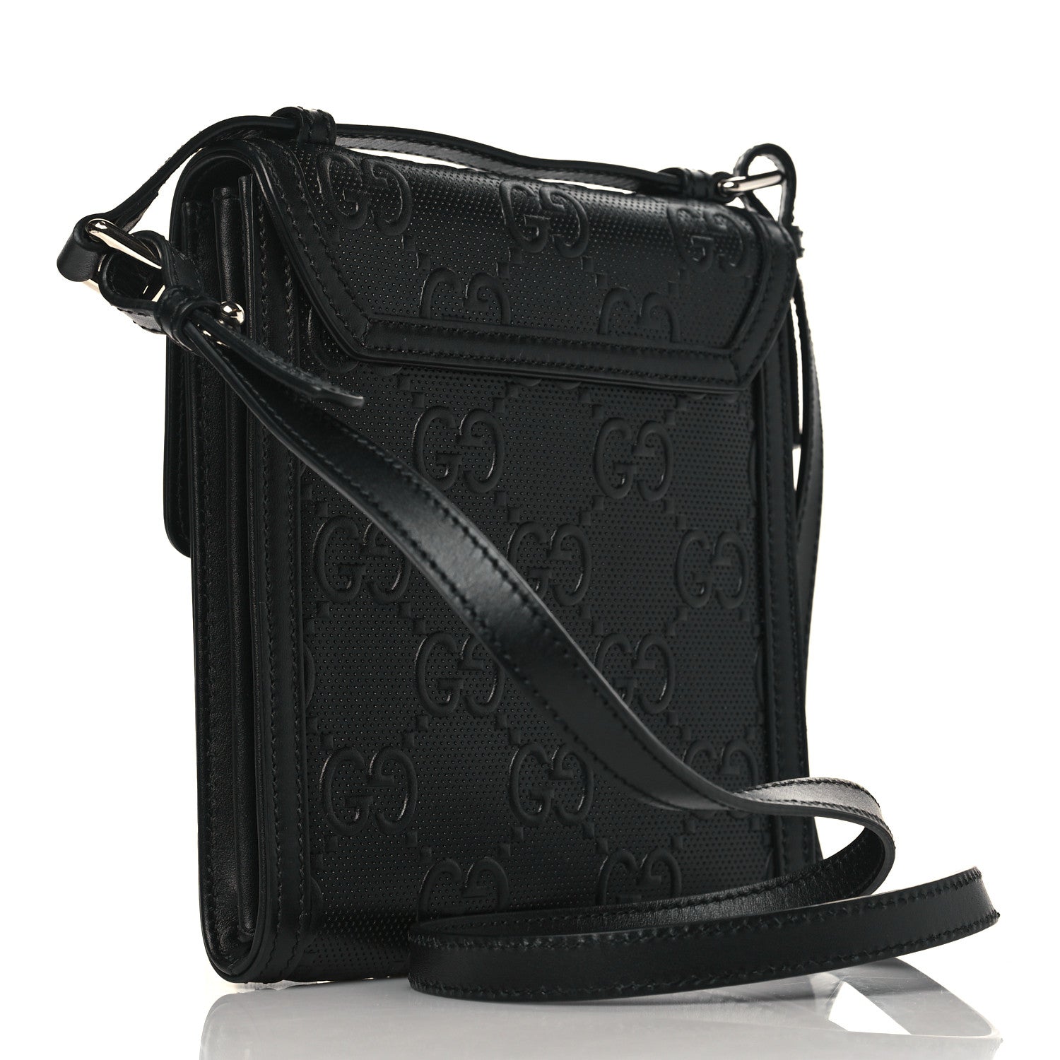 Gucci Calfskin GG Tennis Embossed Messenger Bag Black 2 of 8