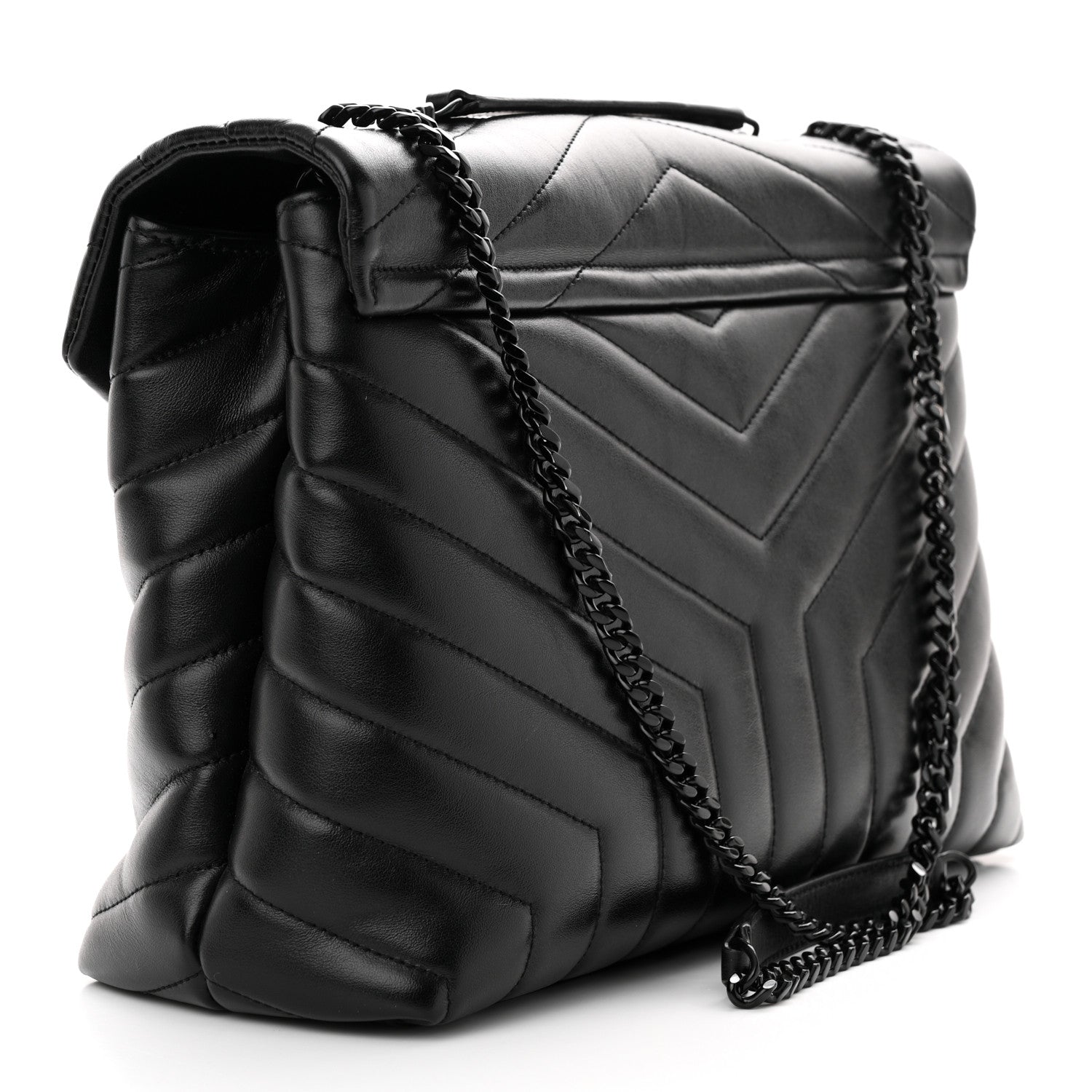 Saint Laurent Calfskin Y Quilted Monogram Monochrome Medium Loulou Chain Satchel Black 3 of 12