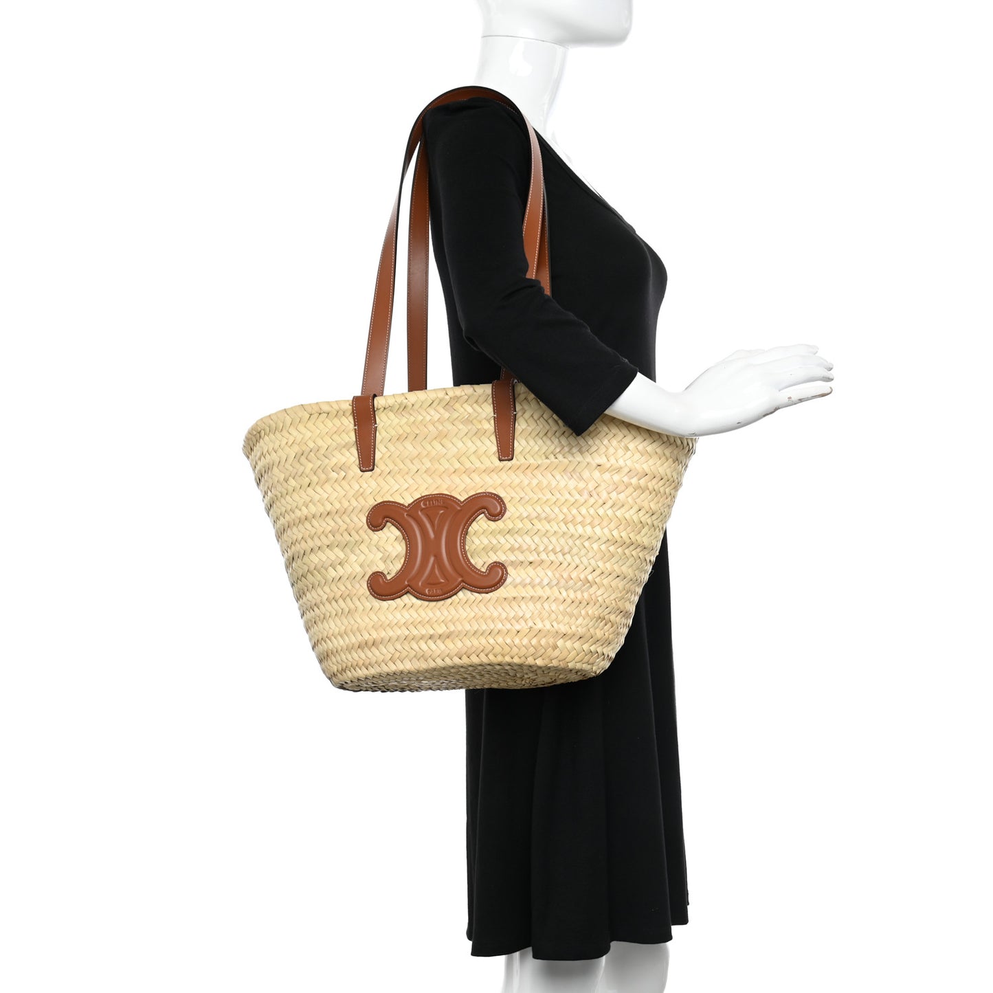 Raffia Calfskin Triomphe Medium Panier Tan