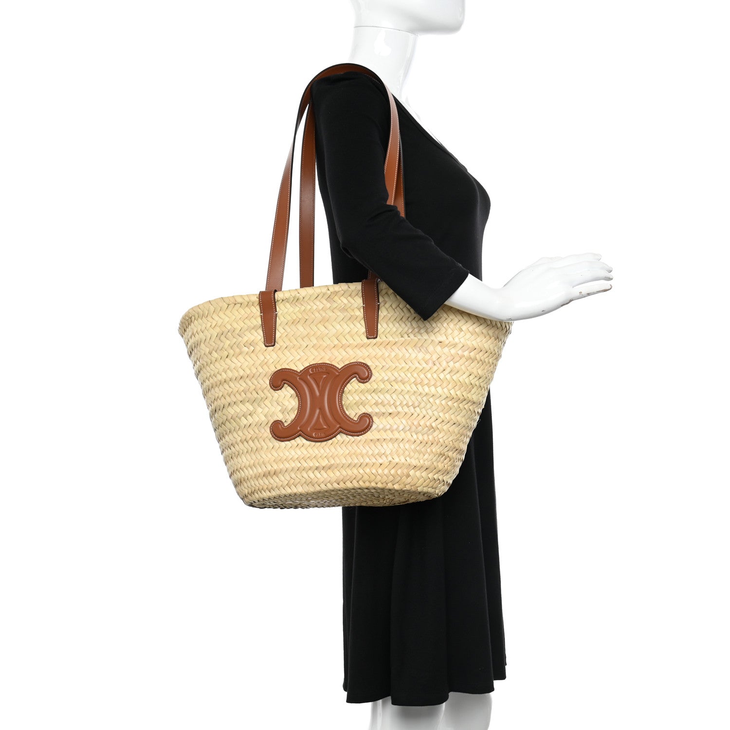 Celine Raffia Calfskin Triomphe Medium Panier Tan 2 of 9