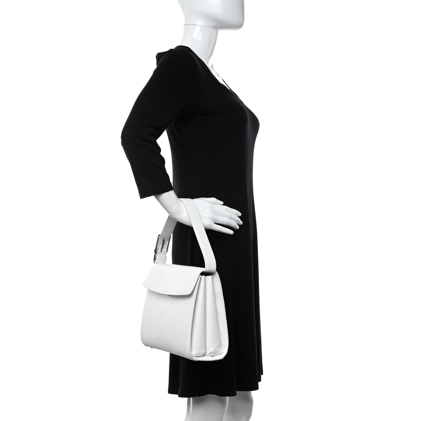 Patent Calfskin Lizard Embossed Medium Ghost Shoulder Bag Optic White