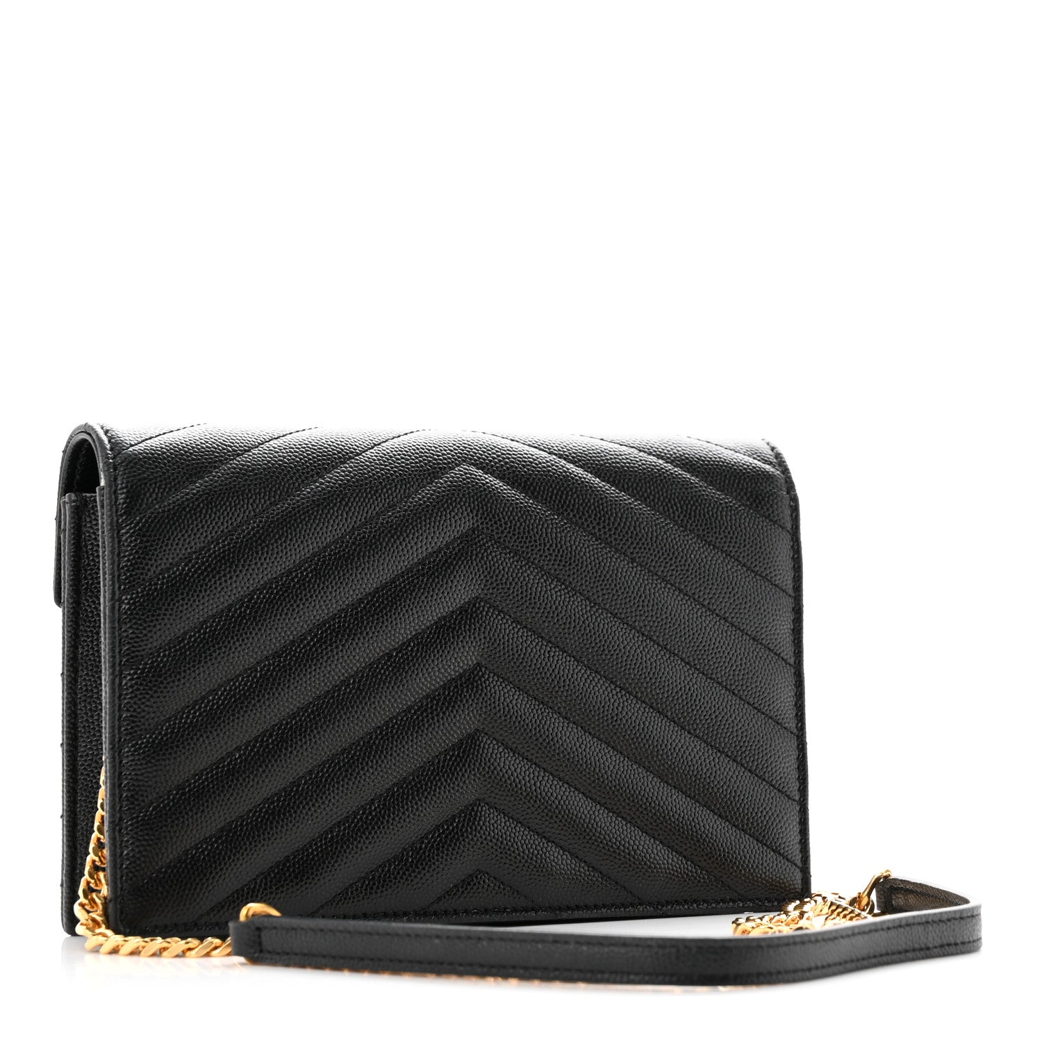 Saint Laurent Grain De Poudre Matelasse Chevron Monogram Envelope Chain Wallet Black 3 of 9