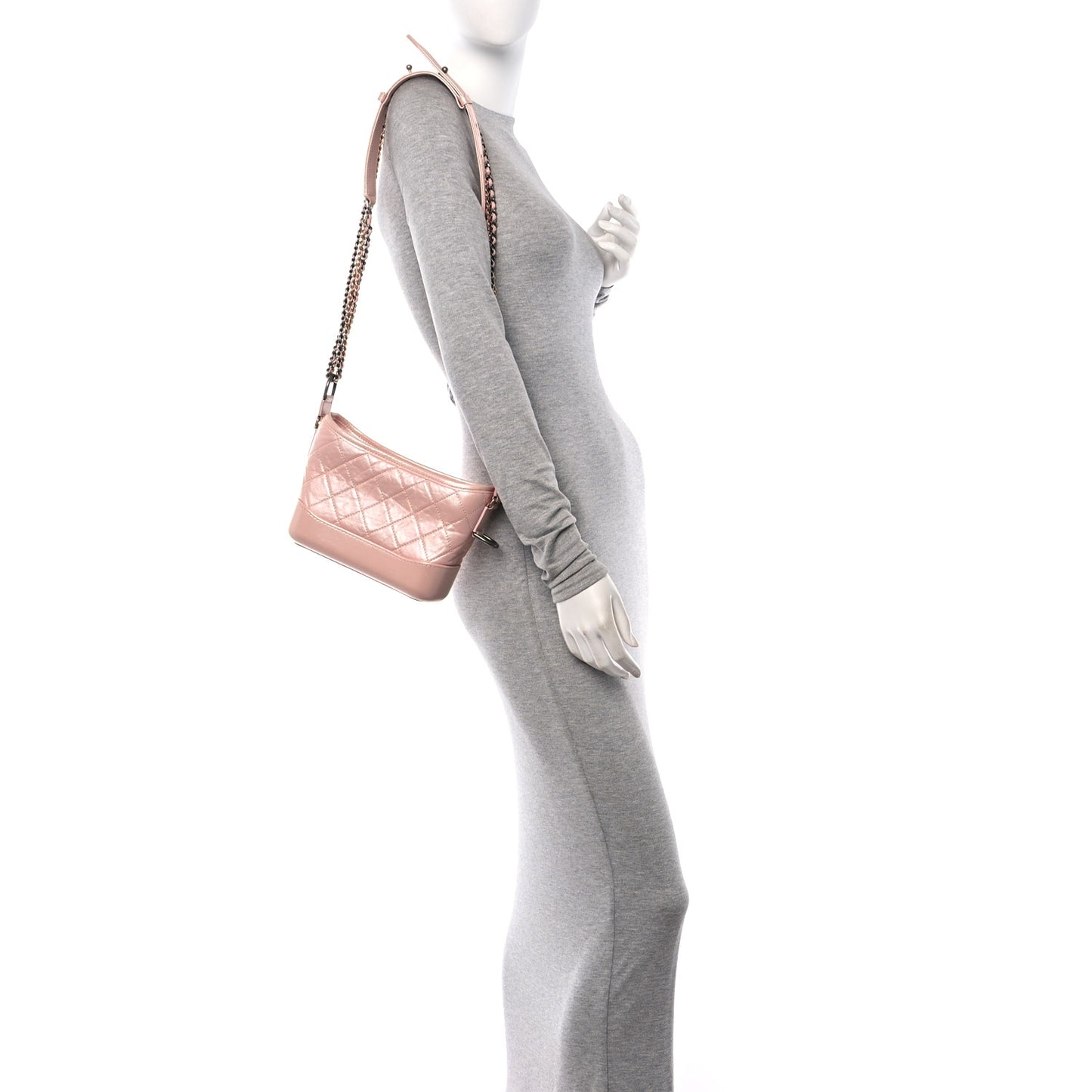 Iridescent Aged Calfskin Quilted Small Gabrielle Hobo Rose
