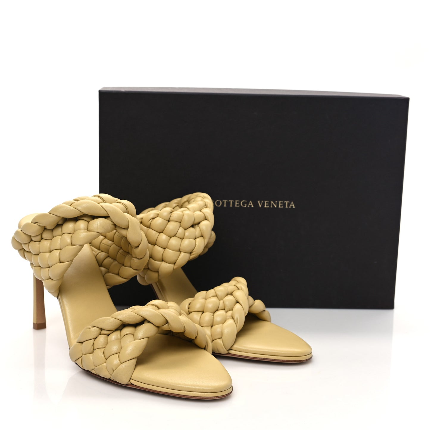 Nappa Twisted Padded Intrecciato Curve Slide Sandals 41 Tapioca