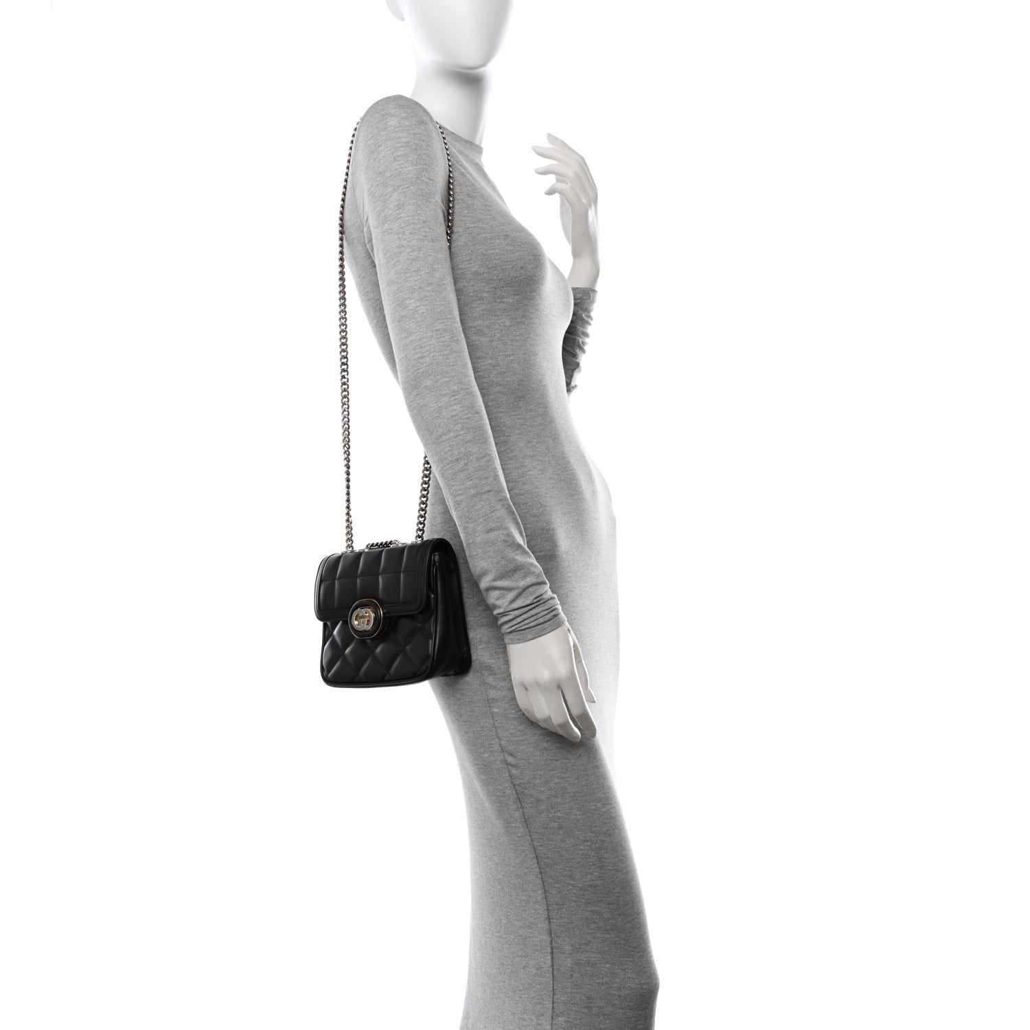 Gucci Calfskin Quilted Mini Deco Shoulder Bag Black 2 of 11