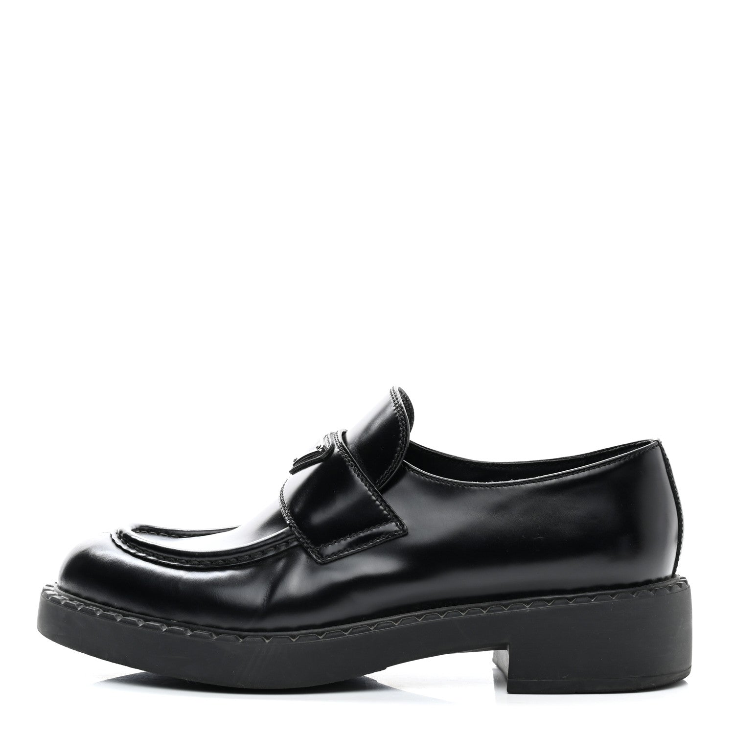 Prada Spazzolato Metal Triangle Logo 50mm Loafers 41 Black 1 of 11