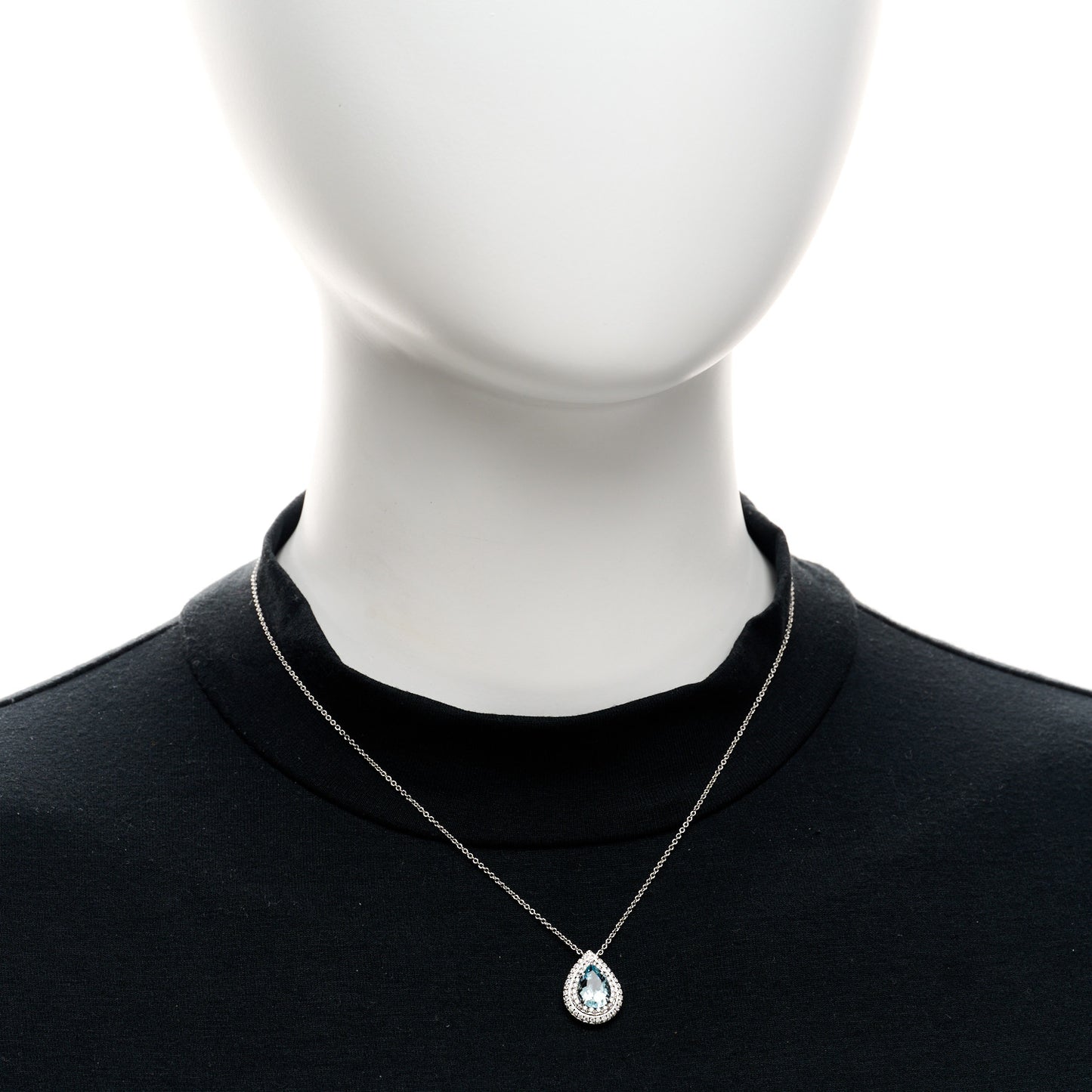 Platinum Diamond Aquamarine Pear Shaped Soleste Pendant Necklace