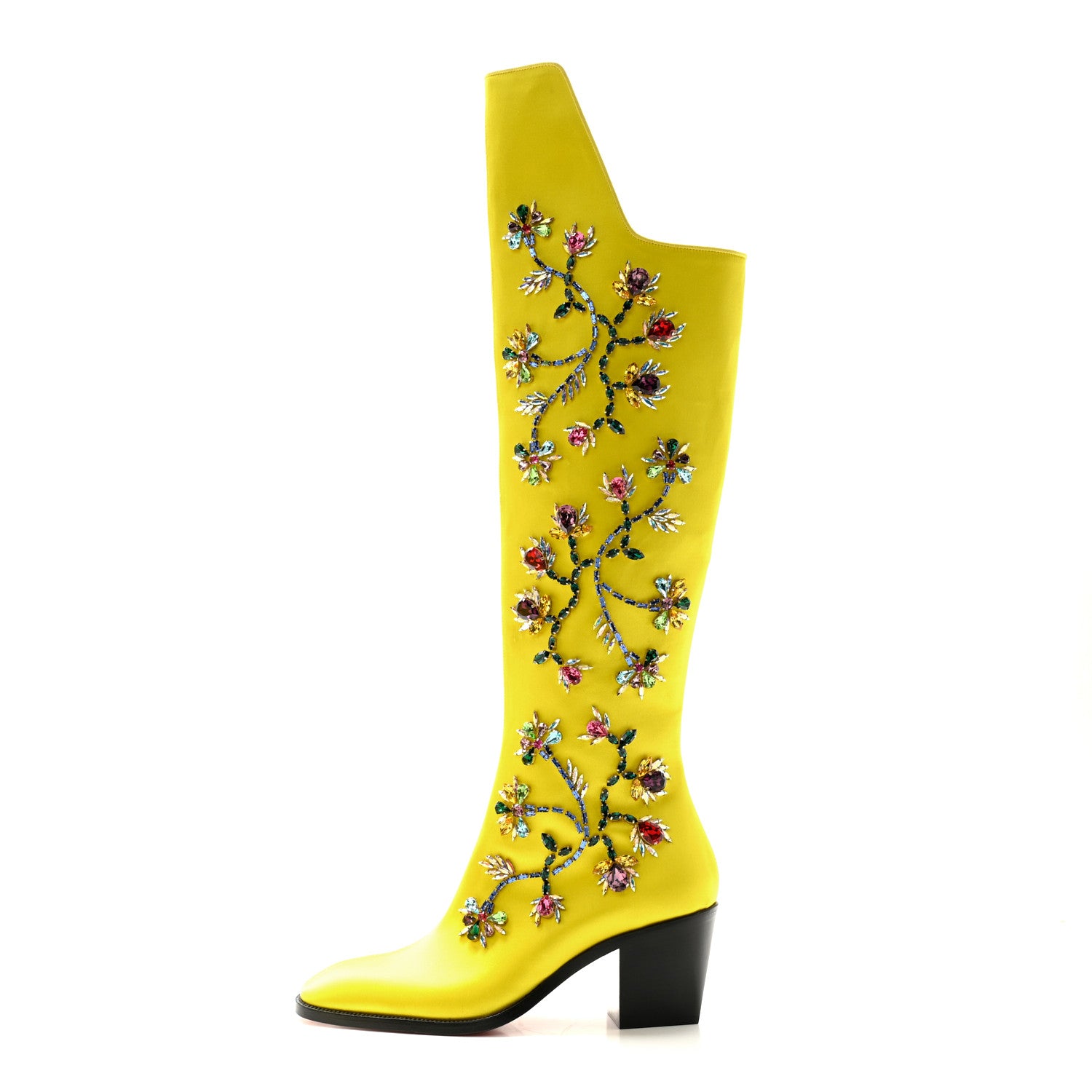 Christian Louboutin Satin Morgan Fleur 70 Over The Knee Boots 38 Yellow 1 of 9