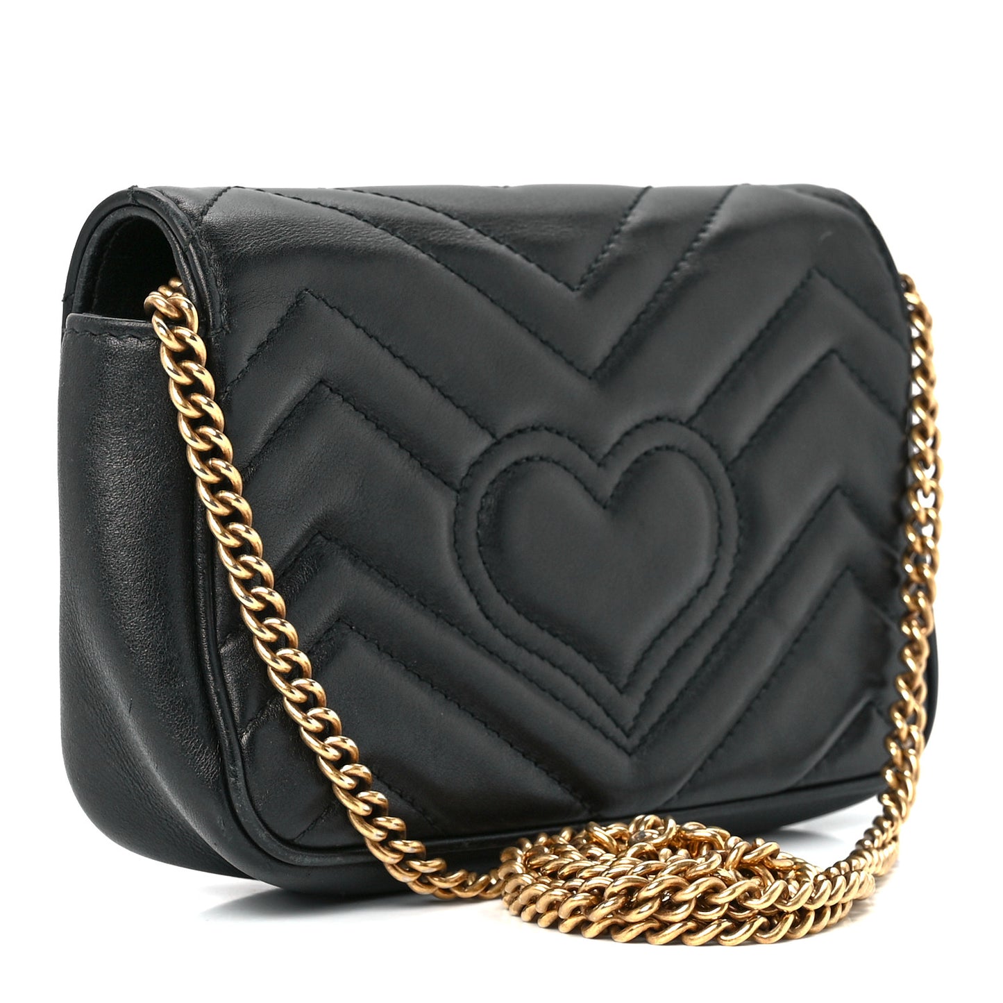 Calfskin Matelasse Super Mini GG Marmont Shoulder Bag Black