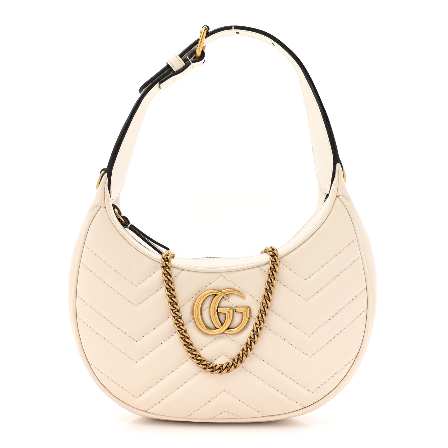 Calfskin Matelasse Chevron Mini GG Marmont Half Moon Hobo Mystic White