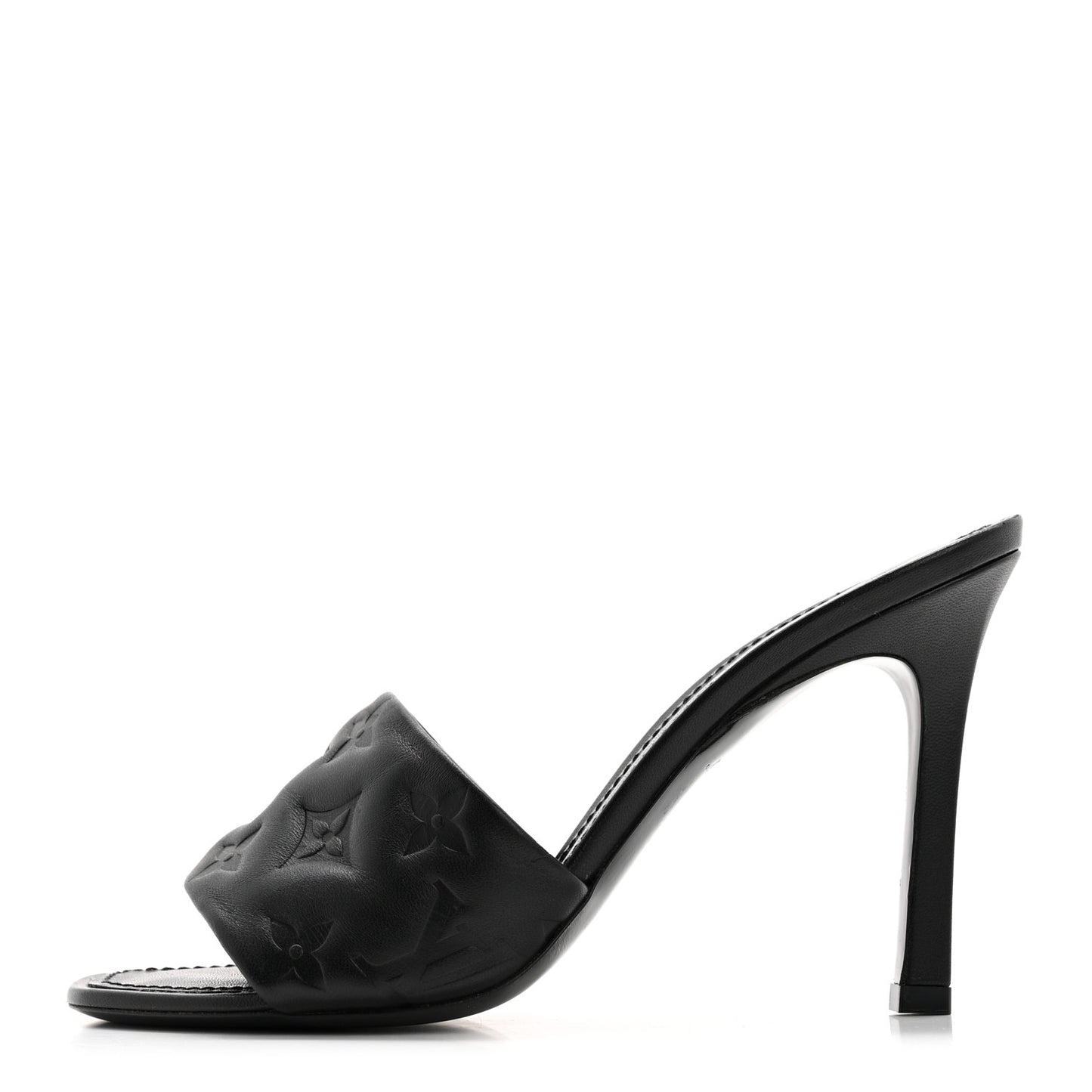 Lambskin Embossed Monogram Revival High Heel Mules 38 Black