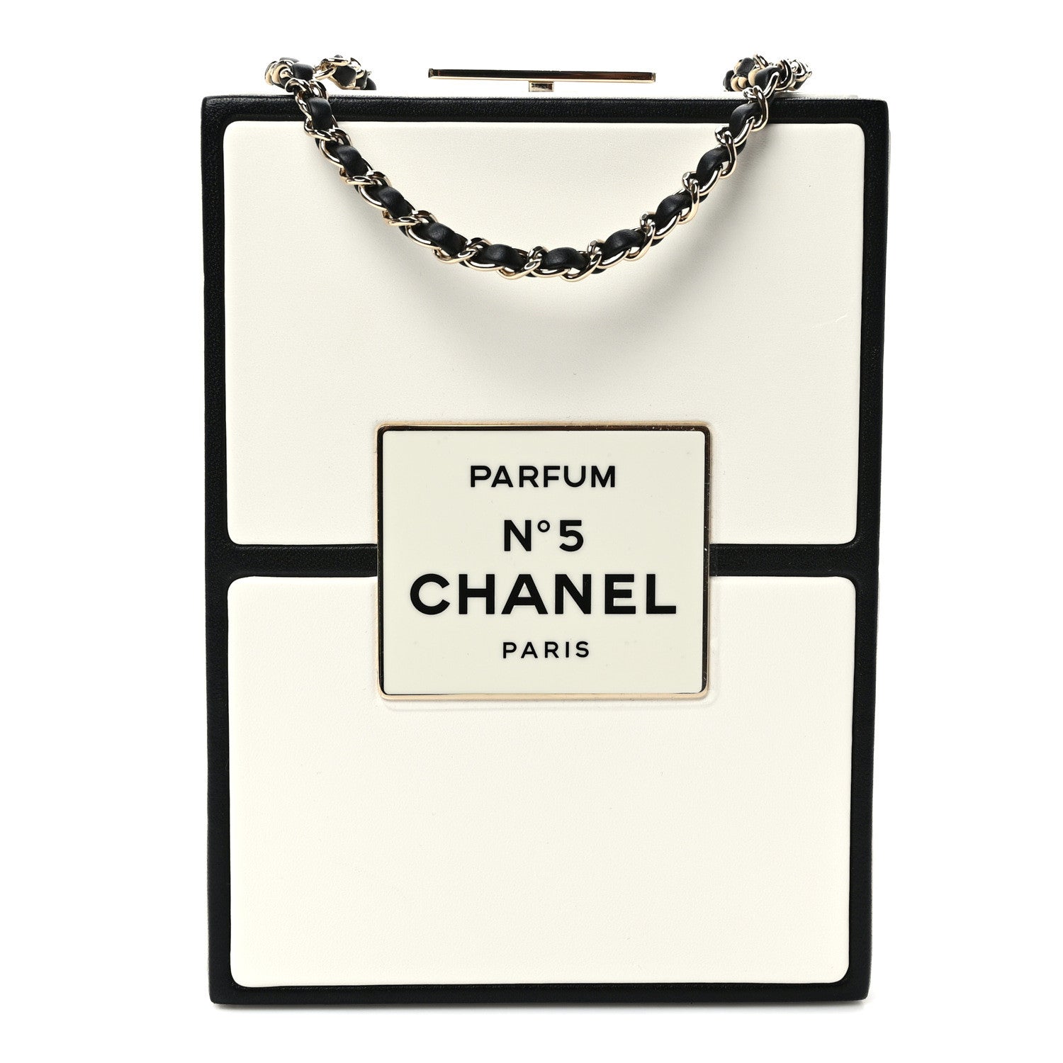 Chanel Lambskin No. 5 Perfume Box Evening Clutch White Black 1 of 11