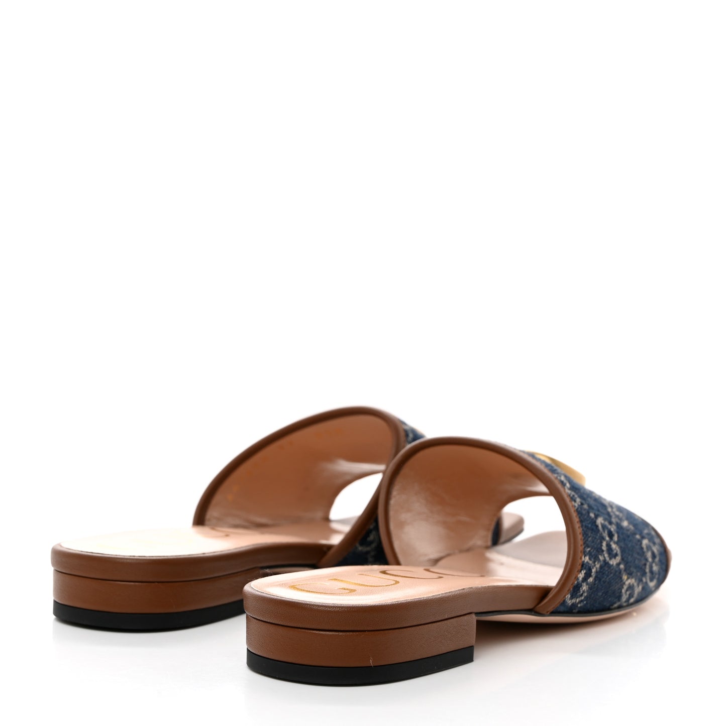 New Denim GG Monogram Miro Soft Calfskin Jolie Slide Sandals 37 Blue Tea Cuir Epilog