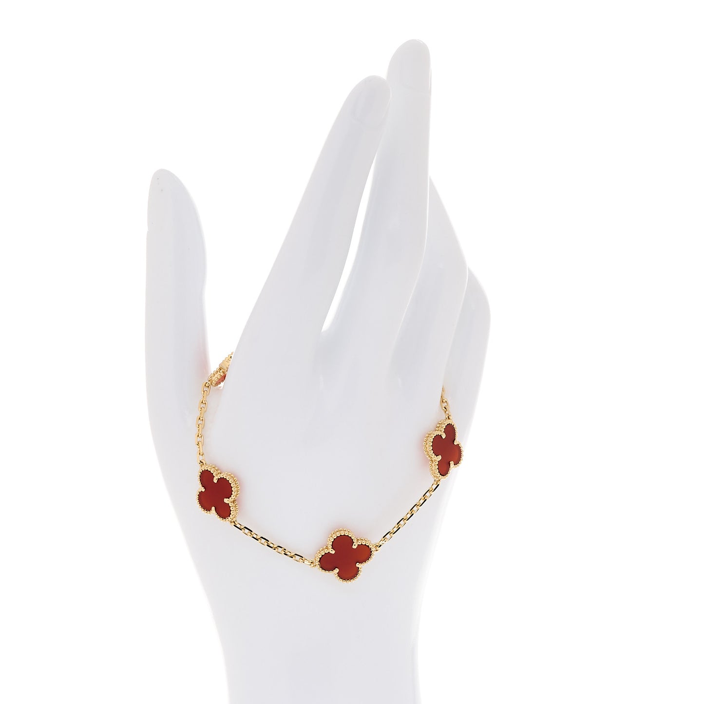 18K Yellow Gold Carnelian 5 Motifs Vintage Alhambra Bracelet