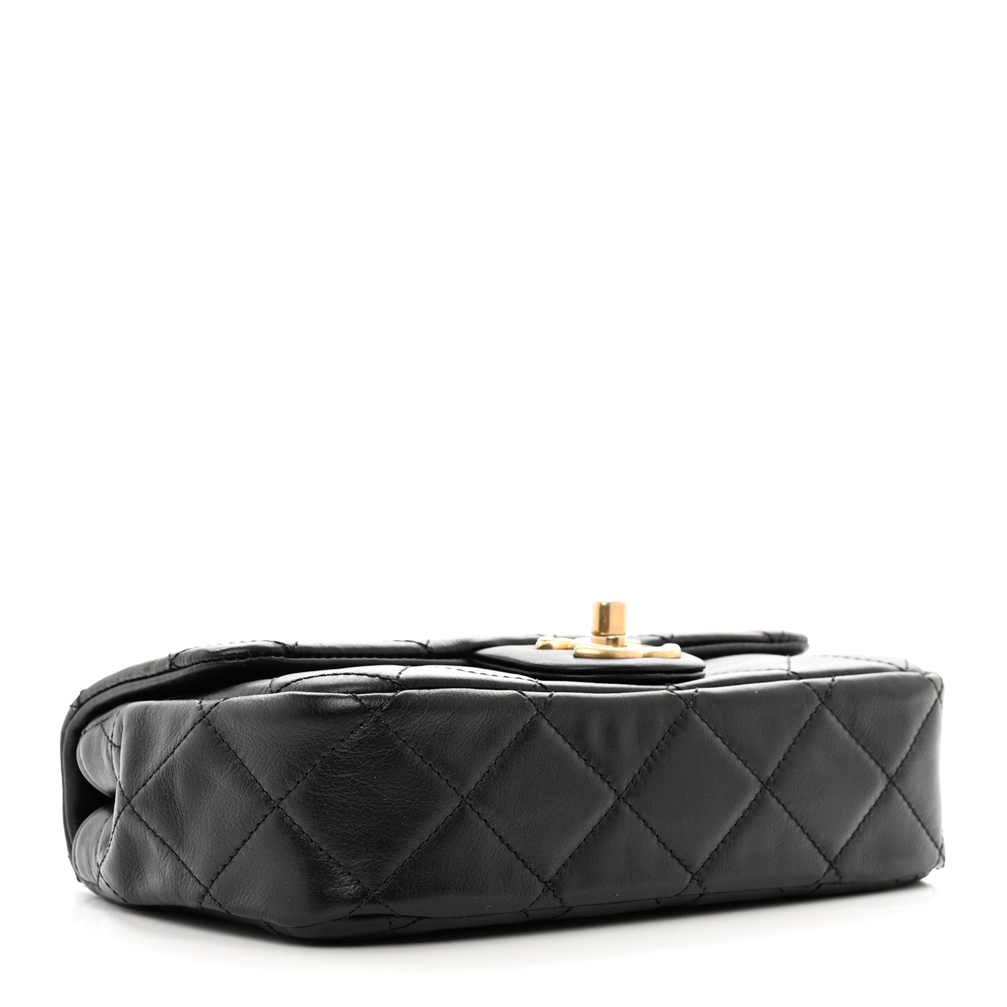 Calfskin Quilted Mini Rectangular Crystal Pearls Chain Flap Black