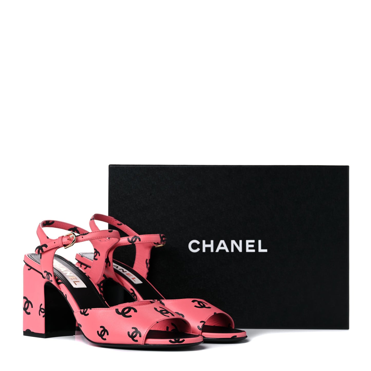 Lambskin Printed CC Sandals 40 Black Pink