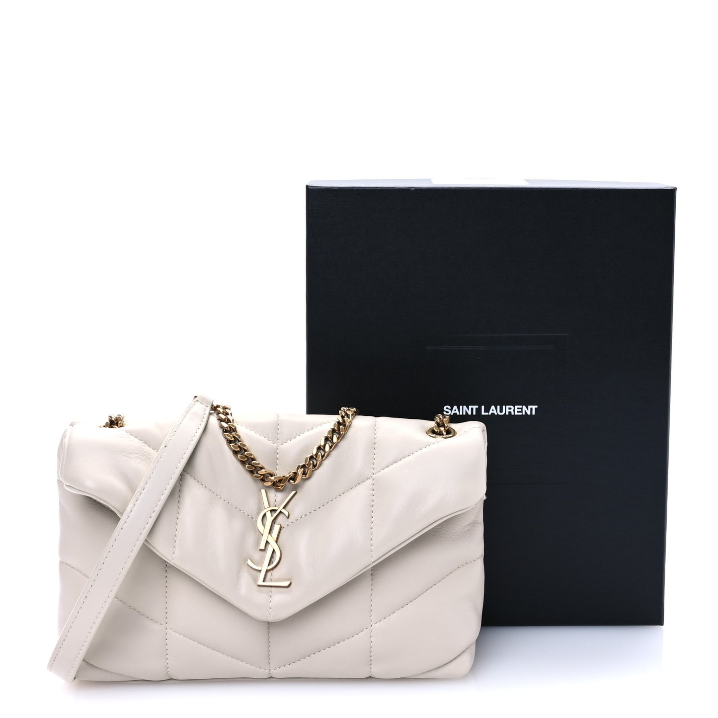 Lambskin Quilted Toy Loulou Puffer Monogram Chain Satchel Crema Soft