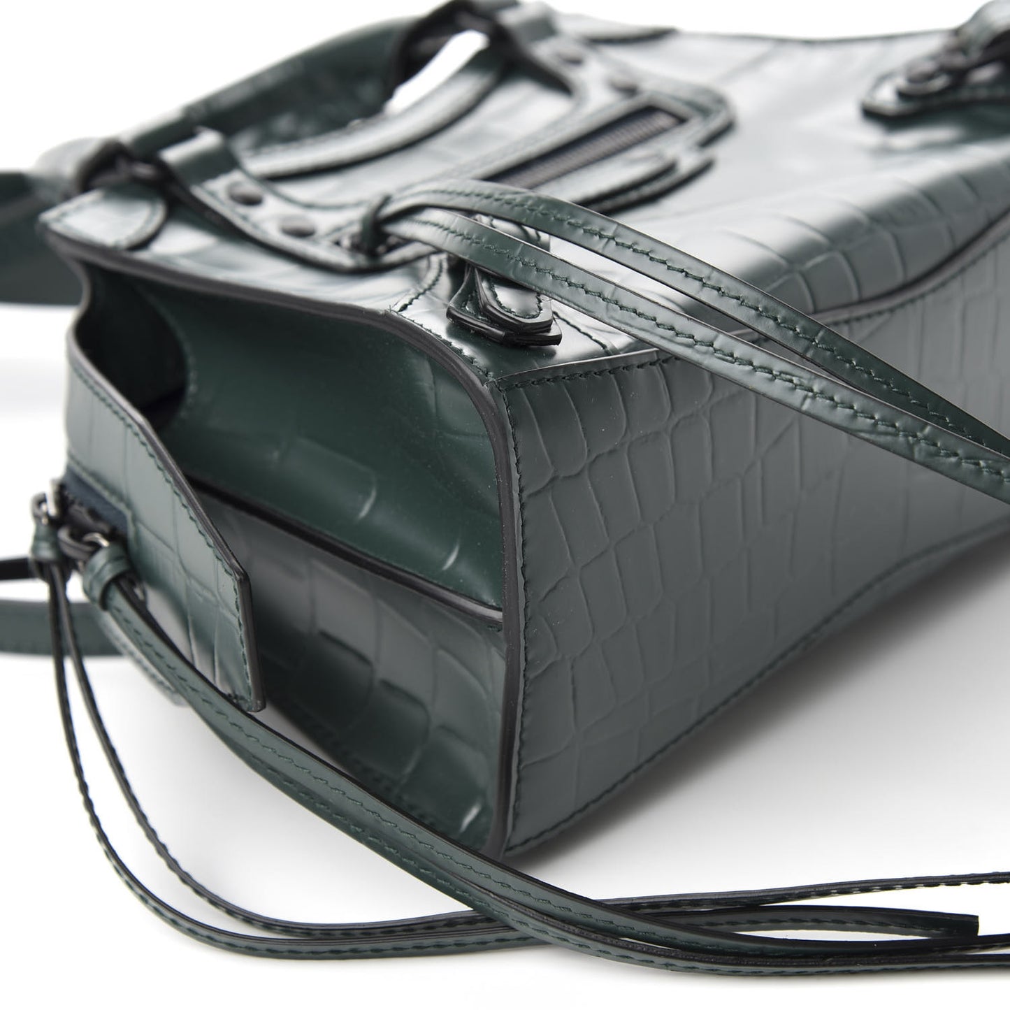 Semi Shiny Calfskin Crocodile Embossed Neo Classic Black Hardware Mini City Forest Green
