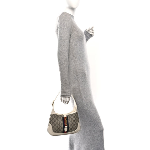 GG Supreme Monogram Azalea Calfskin Web Small Jackie 1961 Hobo Beige Ebony Mystic White