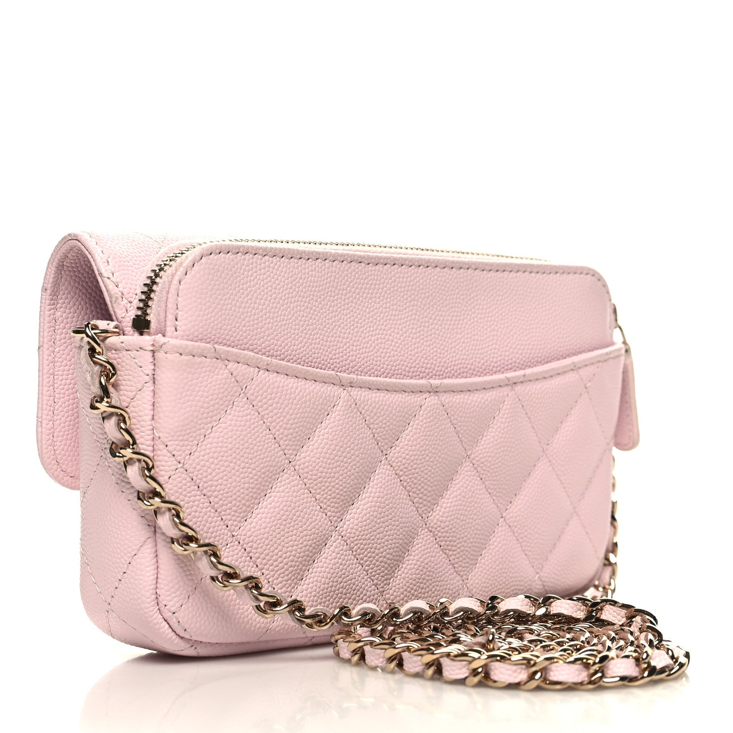 Caviar Quilted Flap Phone Holder With Chain Light Pink
