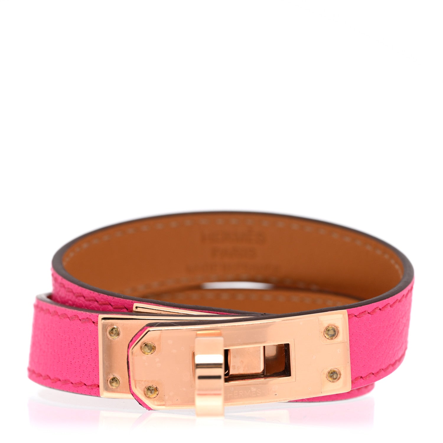 Hermes Chevre Chamkila Kelly Double Tour Bracelet T1 Rose Pop 1 of 7